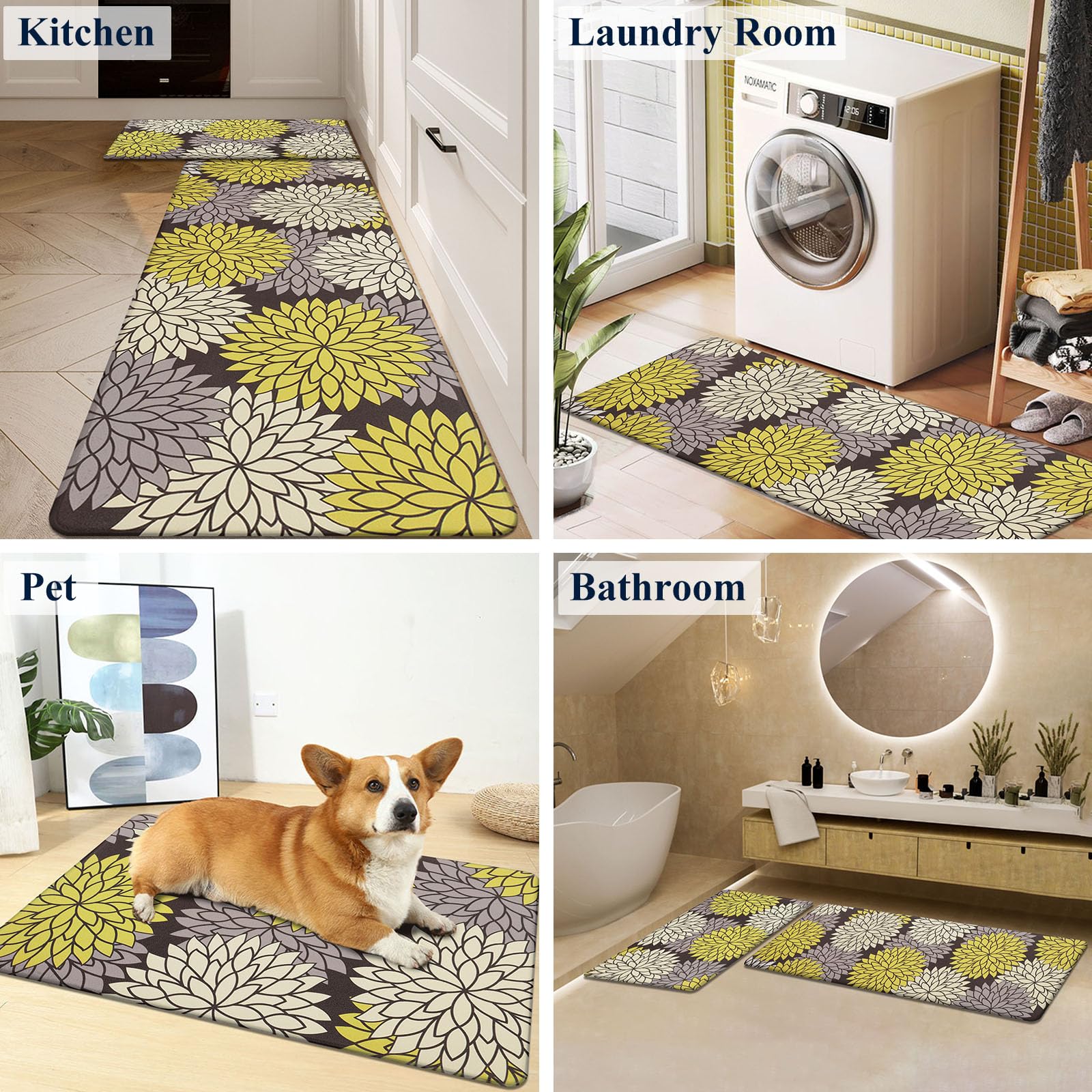 HEBE Anti Fatigue Kitchen Rugs Sets of 2, Non Slip Kitchen Mats for Floor, Waterproof Cushioned Comfort Standing Carpet for Kitchen Sink, Home Office, Laundry Room