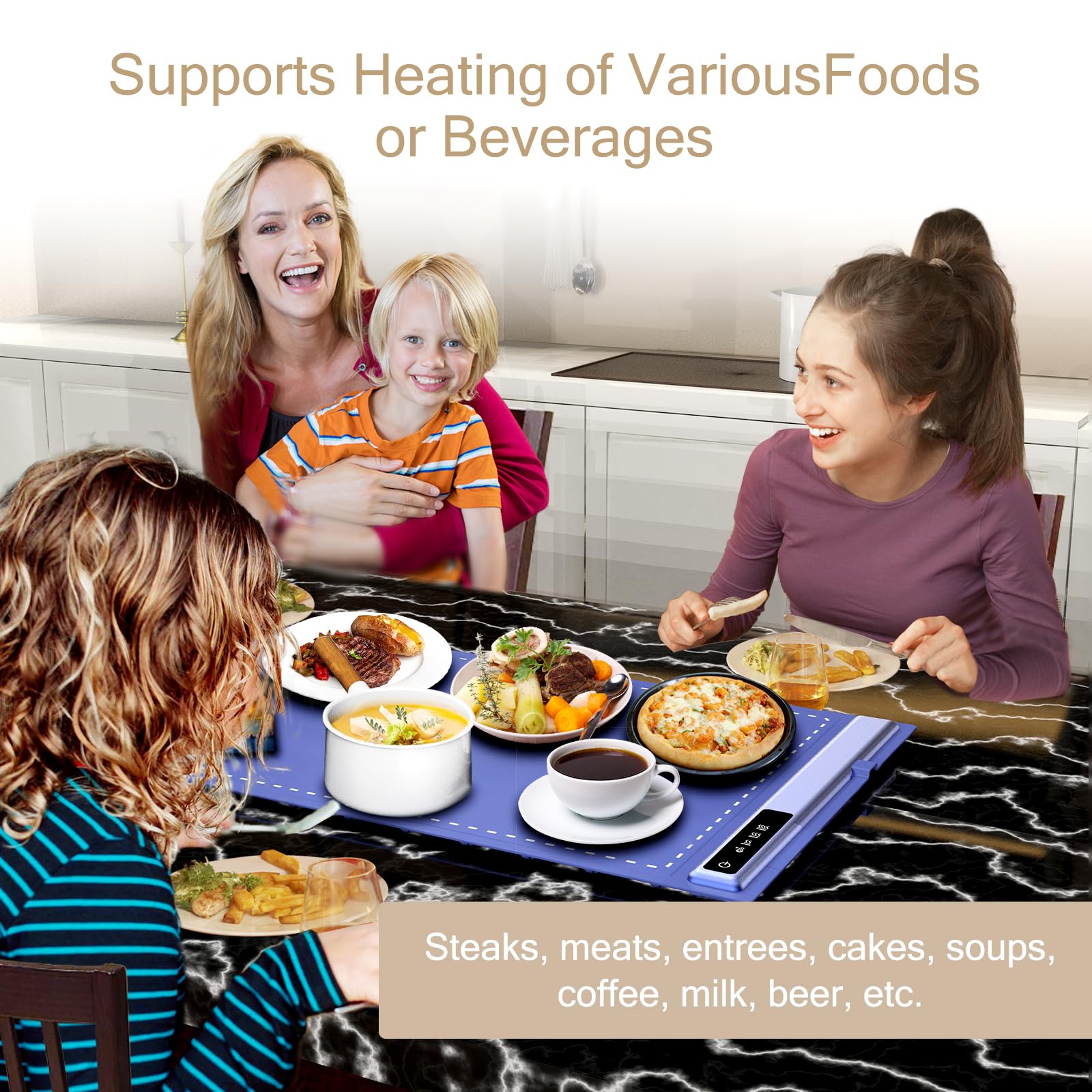 Upgrade Warming Mat for Food with Adjustable Temperature-Portable Electric Warming Tray,Roll Up Silicone Food Warmer for Parties with 3 Temperature Settings,Versatile Food Warmers for Parties Buffet