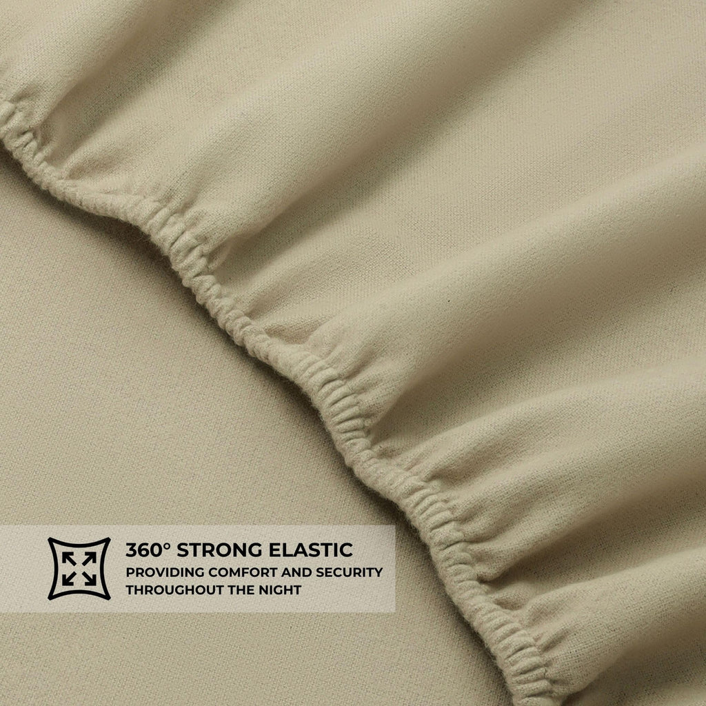 Featherhead 100% Cotton 4PCs Flannel Sheet Set | Double-Brushed for Extra Softness, Warm & Breathable, Extra Deep Pockets fits Up to 17” (Beige, Twin)