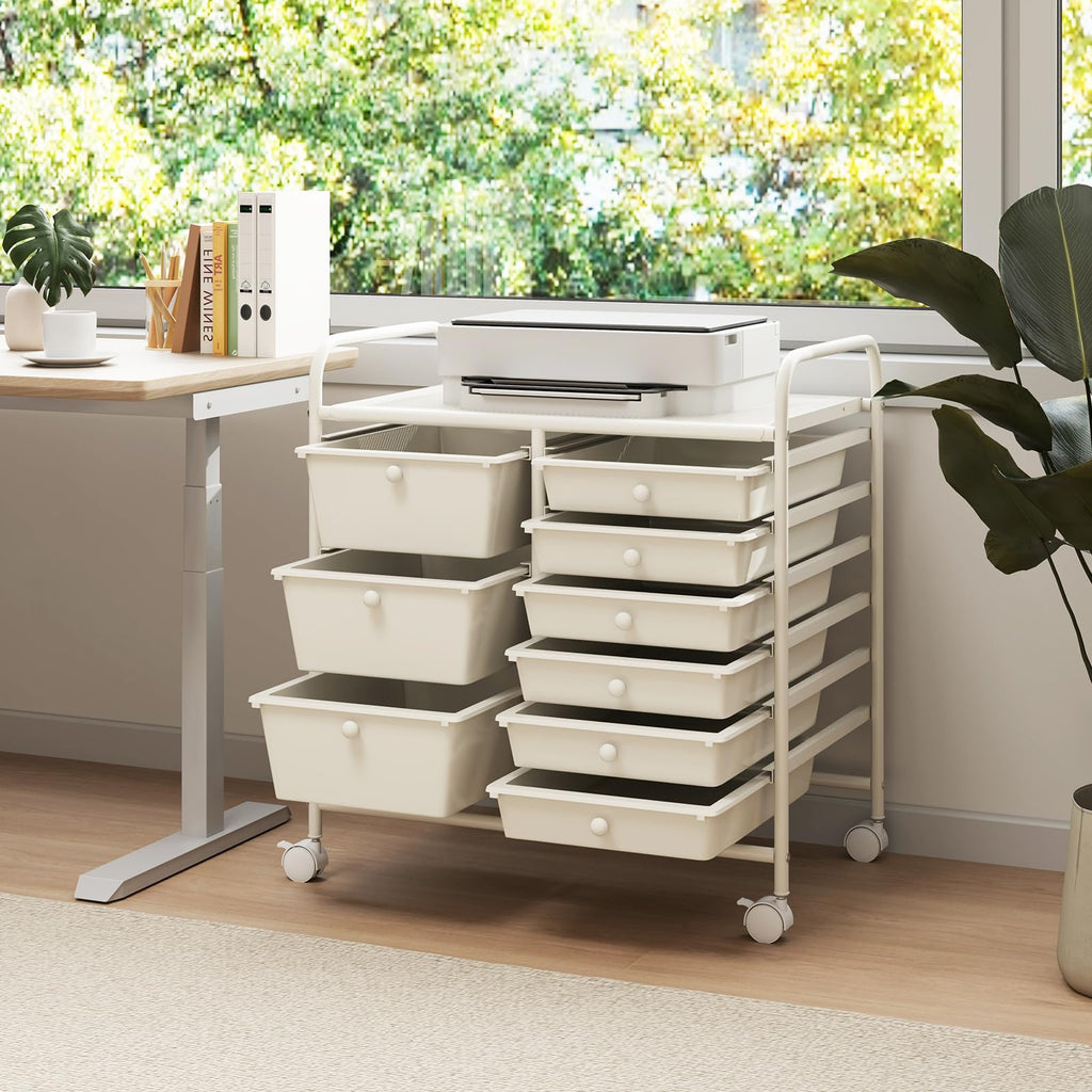LDAILY 9 Drawer Rolling Storage Cart, Rolling Cart with Drawers for Classroom, Art Supply Craft Organizer on Wheel with Metal Frame & Handles for Home Office School