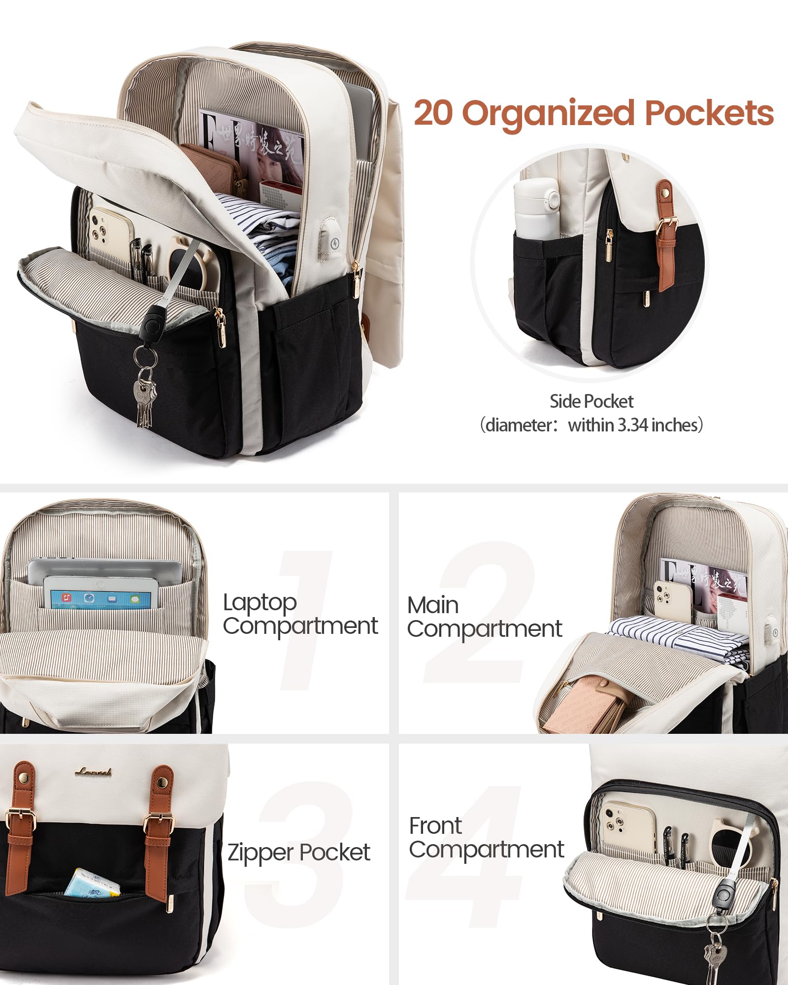 LOVEVOOK Laptop Backpack for Women, 15.6 Inch Vintage Travel Backpack Purse – Airline Approved Large Computer Bag, Lightweight for Nurse Teacher