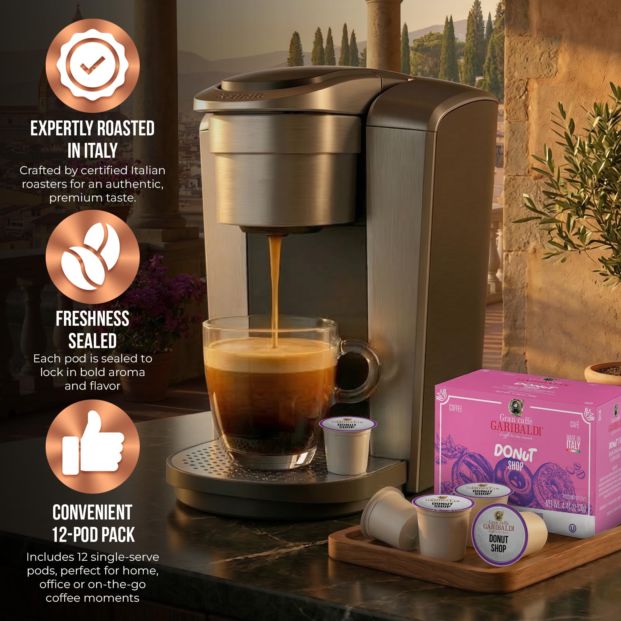 Caffè Garibaldi Colombian Coffee Pods, for Keurig K-Cup Brewers, Single Serve Cups with 100% Arabica Blend for Coffee Makers, 12 Count Recyclable Pods - Medium Roast