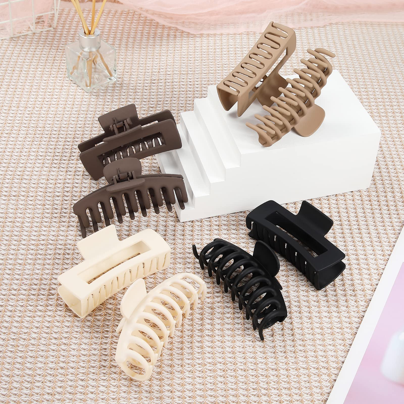 laxizar 8 Pack Claw Clips Rectangular Hair Clips for Women Girls Large Bandana Clips Strong Hold Hair Jaw Clips (Black)