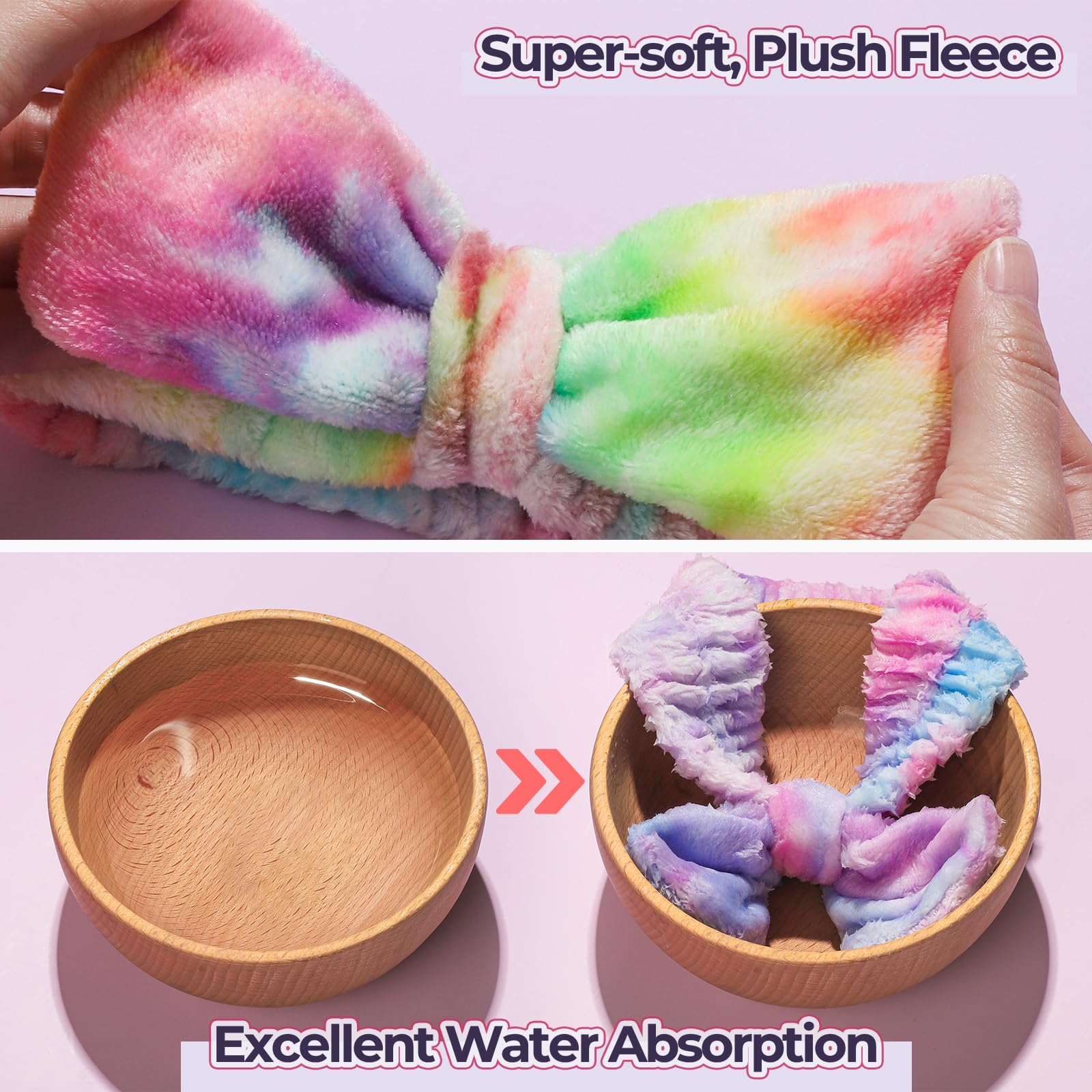 LEOBRO Spa Headband, 6pcs Makeup Headbands and Hair Scrunchies, Bow Skin Care Headband for Washing Face for Teen Girls Women, Easter Basket Valentines Gifts for Girls, Black & White & Gray