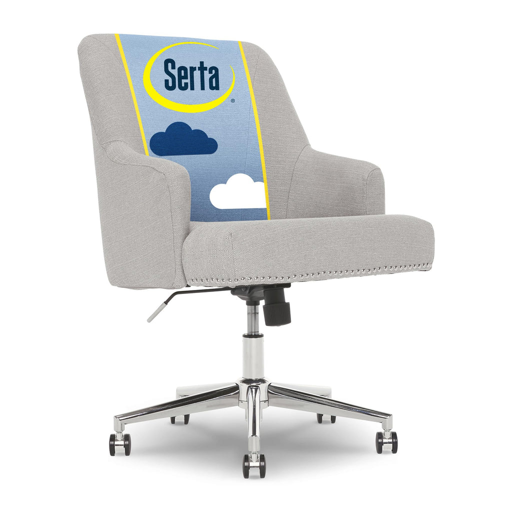 Serta Scarlett Modern Office Chair, Pleated and Curved Mid-Back Desk Chair, Pocket Coil Seat Cushion, Padded Armrests, Vanity Armchair with Wheels, Swivel Gold Base, Beige Velvet Fabric