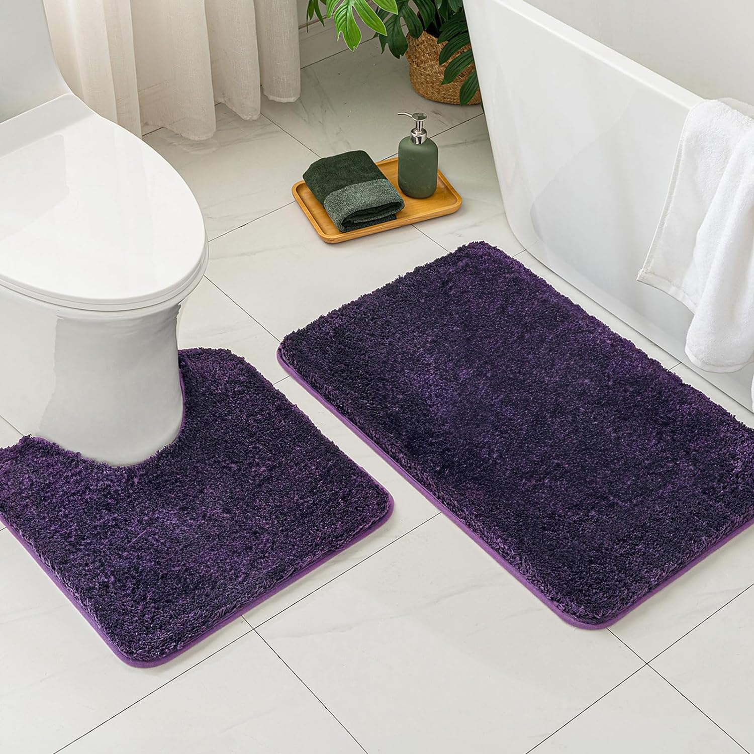 MIULEE Black Bathroom Rugs Set 2 Piece, Small Soft Absorbent Microfiber Bath Mat Set, Non Slip Quick Dry Machine Washable Plush Shaggy Bath Rugs for Bathroom Floor, Tub and Shower, 16x24 inches