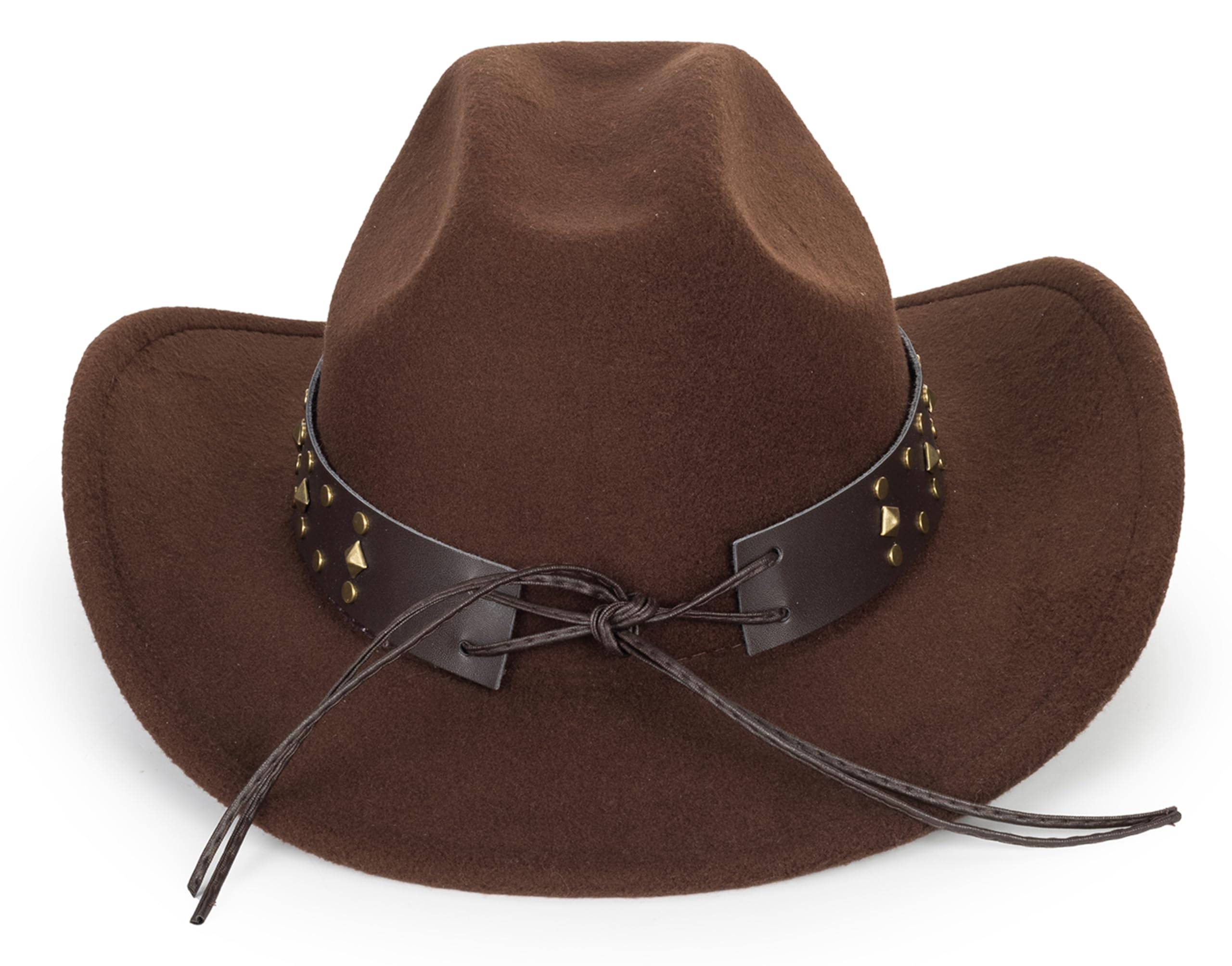Vintage Western Cowboy Hat for Men Women - Wide Brim Cowgirl Fedora Hats with Braided Rope Band M
