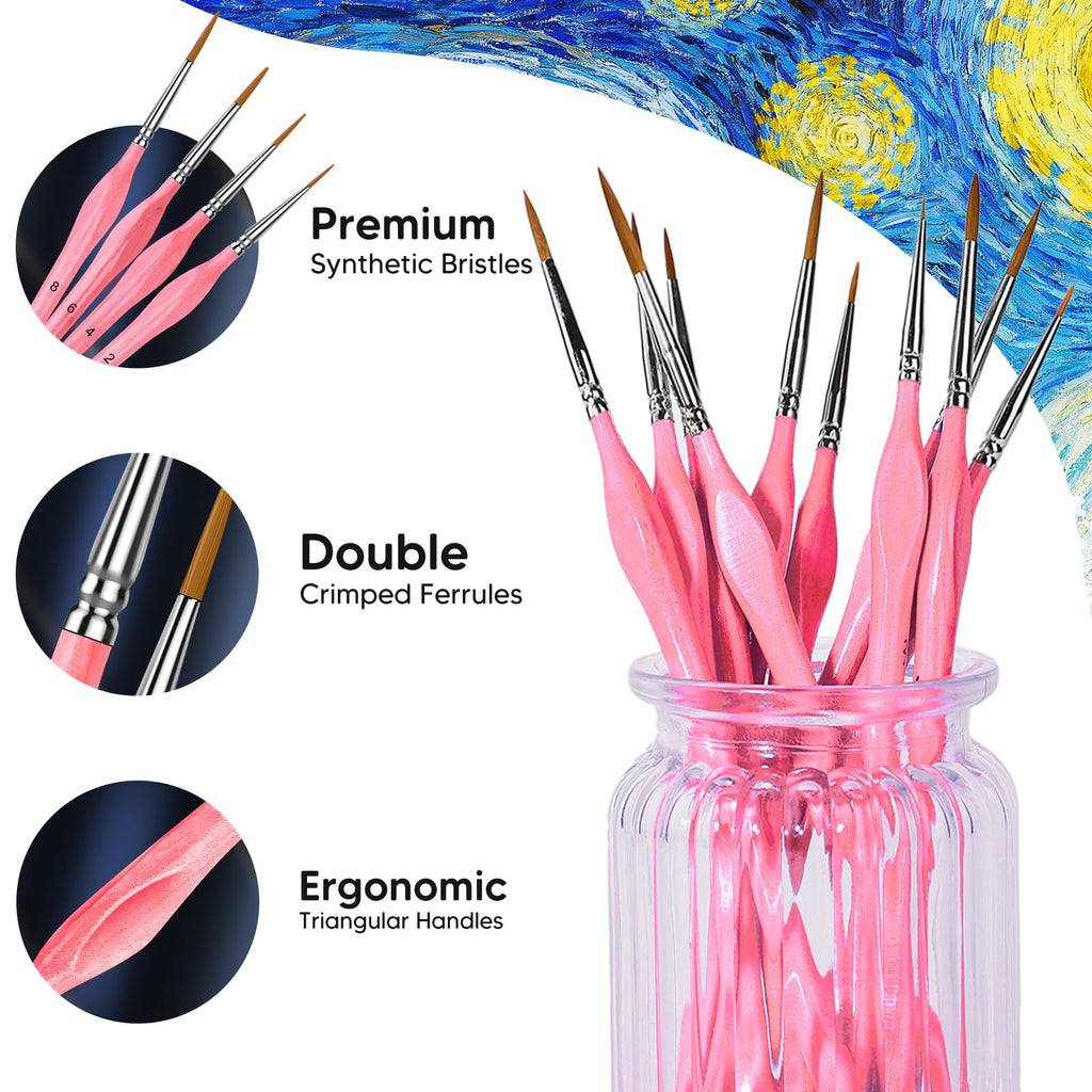 5PC Miniature Paint Brush for Fine Detailing, Detail Paint Brushes, Small Painting Brushes for Art, Crafts, Acrylic, Watercolor, Model, Face, Paint by Number, Figurine(Black)