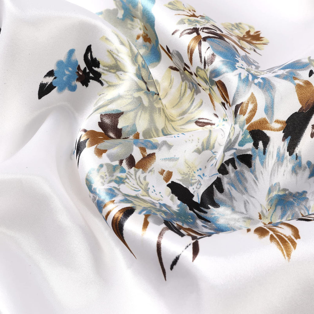 AWAYTR 35” Large Satin Square Head Scarf - 2Pcs Silk Like Floral Head Scarves Square Satin Hair Scarf Bandanas for Women