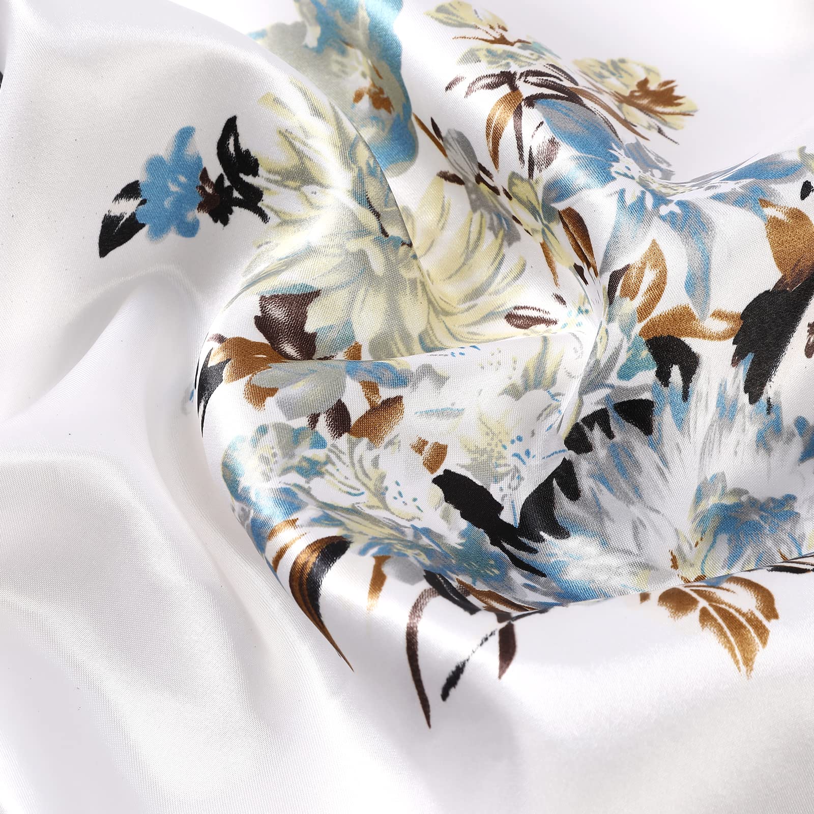 AWAYTR 35” Large Satin Square Head Scarf - 2Pcs Silk Like Floral Head Scarves Square Satin Hair Scarf Bandanas for Women