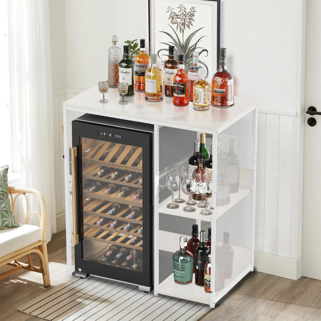 KirKical 3-Tier Coffee Bar Cabinet with Mini Fridge Space, Heavy-Duty Rustic Grey Microwave Stand Baker Rack, Utility Storage Organizer Shelf for Home Kitchen Dorm, Slate Grey