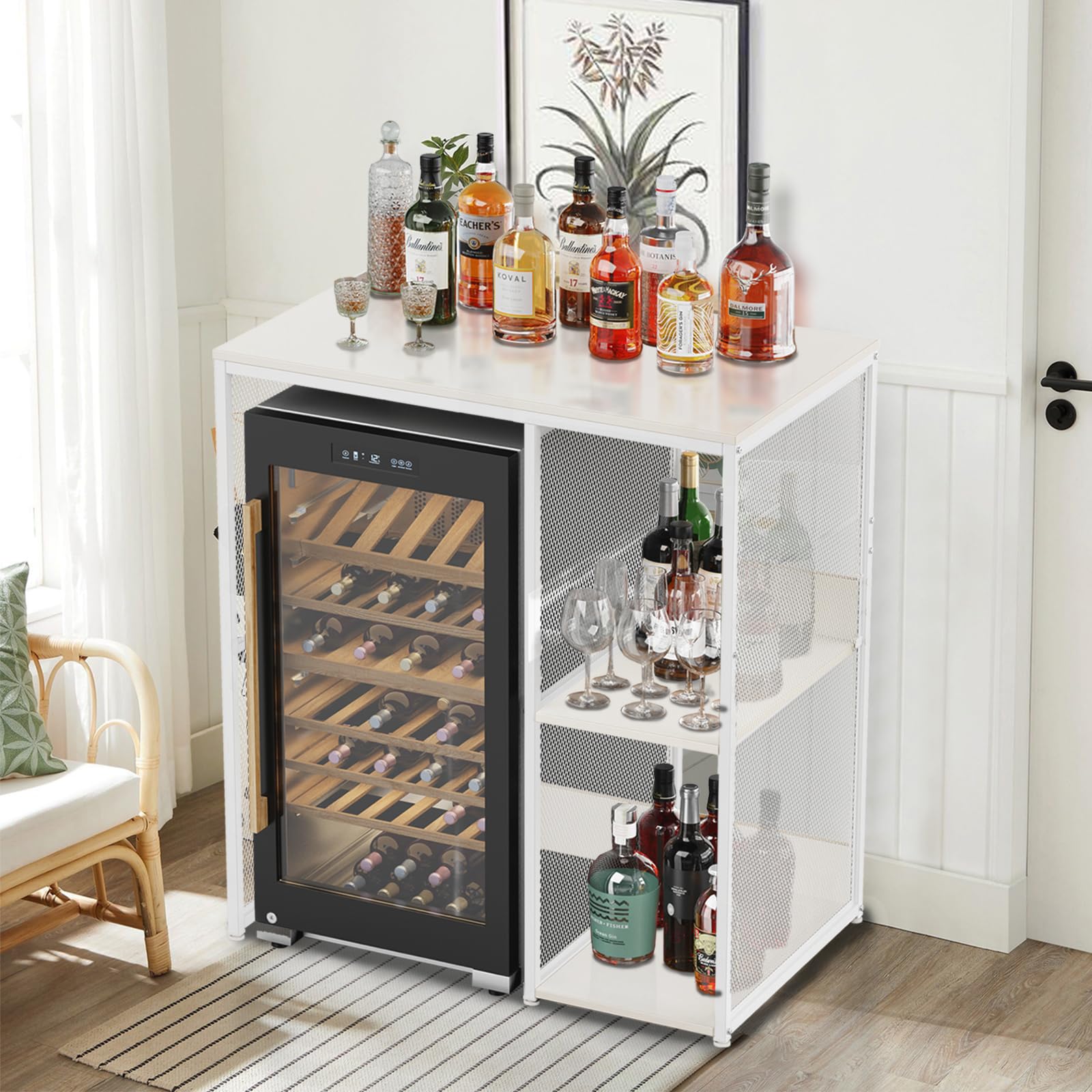 KirKical 3-Tier Coffee Bar Cabinet with Mini Fridge Space, Heavy-Duty Rustic Grey Microwave Stand Baker Rack, Utility Storage Organizer Shelf for Home Kitchen Dorm, Slate Grey