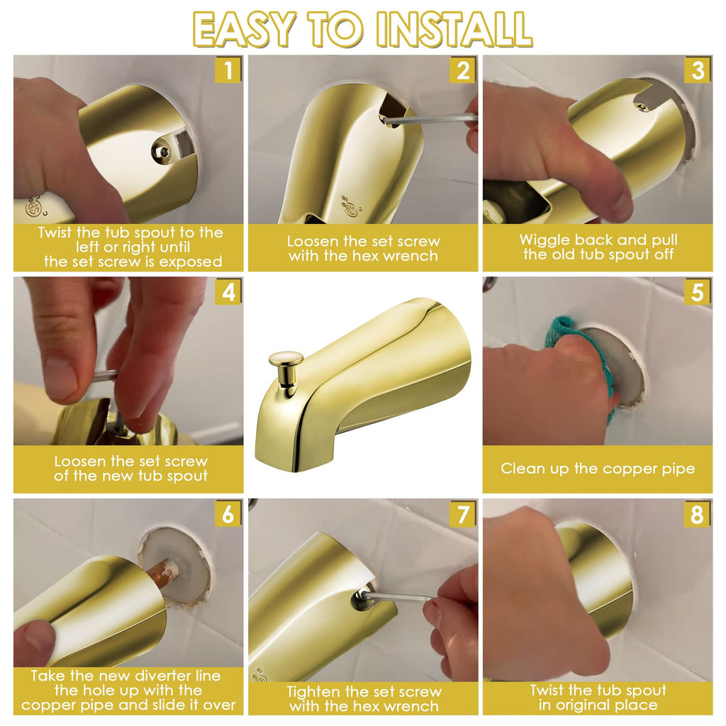 Enhon Slip on Tub Spout with Diverter, Compatible with American Standard 8888026.002 Tub Spout, Bathroom Bathtub Faucet, Fits 1/2 Copper Water Tube(5/8 Dia), 5/32 Hex Wrench(Brushed Nickel,1)