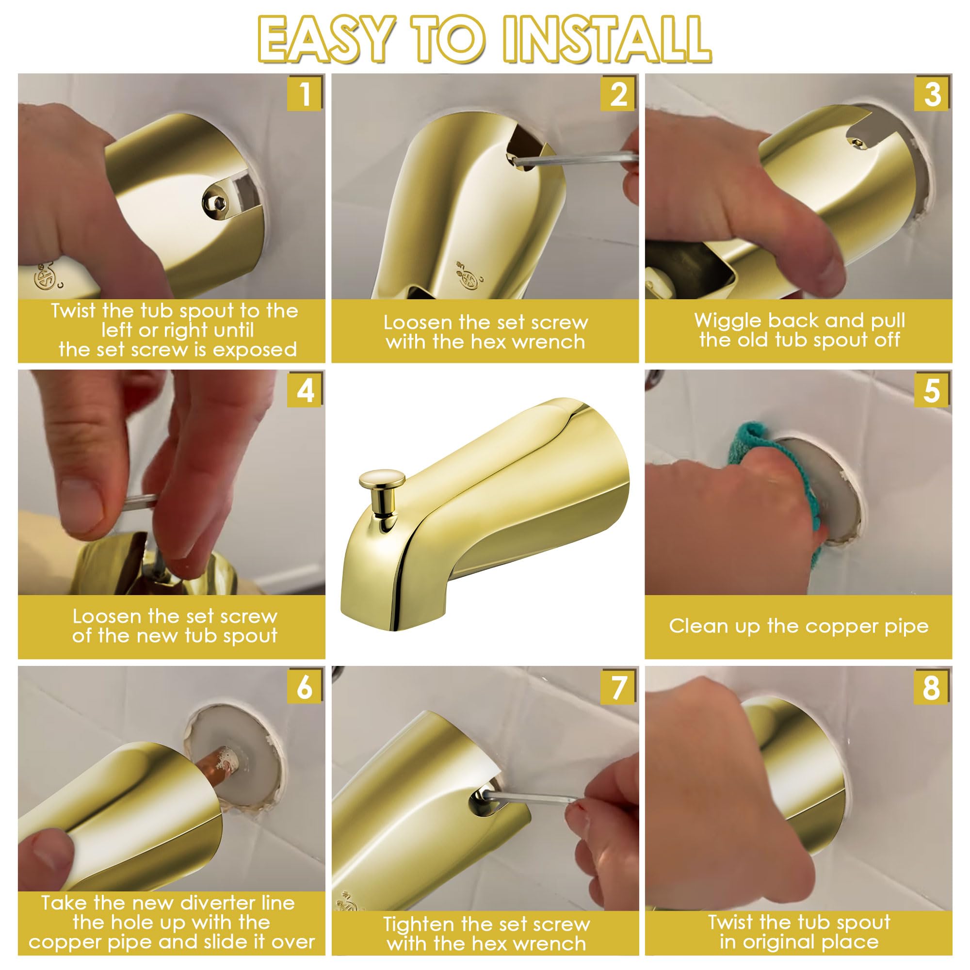 Enhon Slip on Tub Spout with Diverter, Compatible with American Standard 8888026.002 Tub Spout, Bathroom Bathtub Faucet, Fits 1/2 Copper Water Tube(5/8 Dia), 5/32 Hex Wrench(Brushed Nickel,1)
