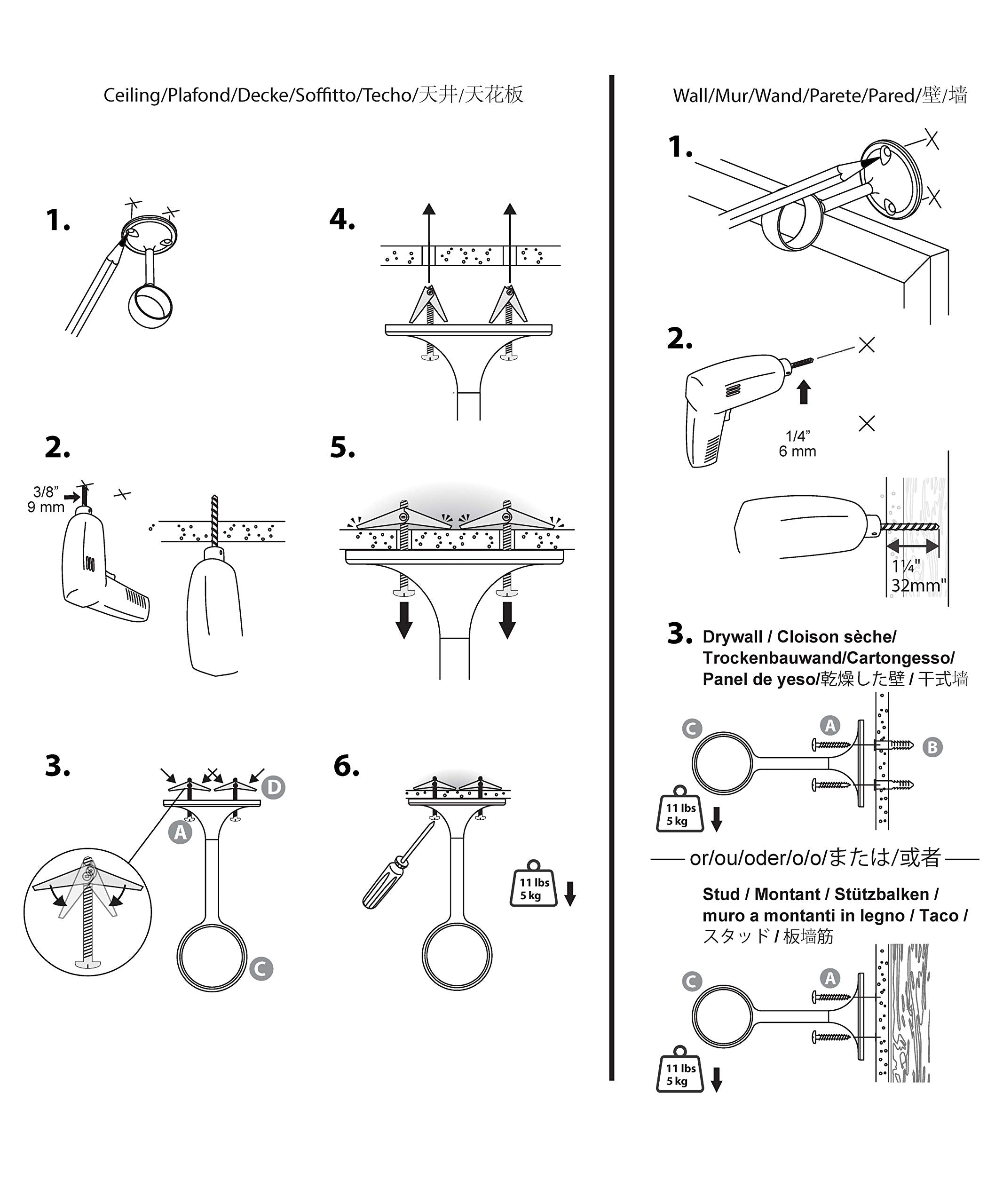 Amazon Basics Curtain Rod Ceiling-Mount Bracket Set, 4-Pack, Black Finish