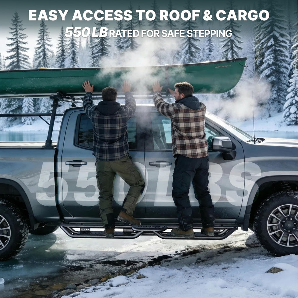 OEDRO Running Boards: Compatible with Chevy Colorado/GMC Canyon 2015-2026 Crew Cab, Side Steps Two-Stairs Bed Access Nerf Bar Rails