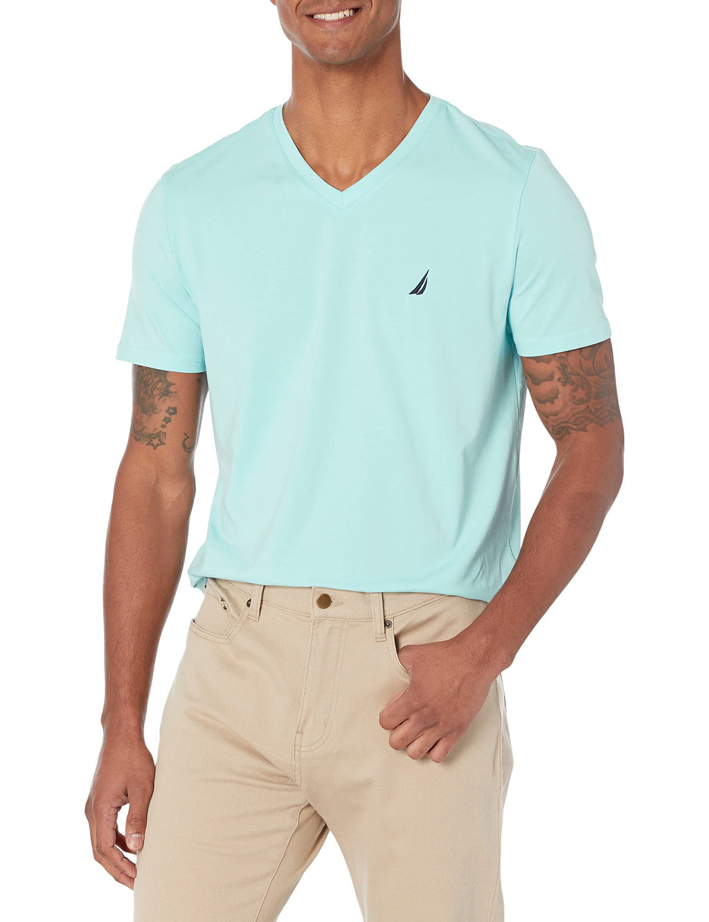 Nautica Mens Short Sleeve Solid Slim Fit V-Neck T-Shirt