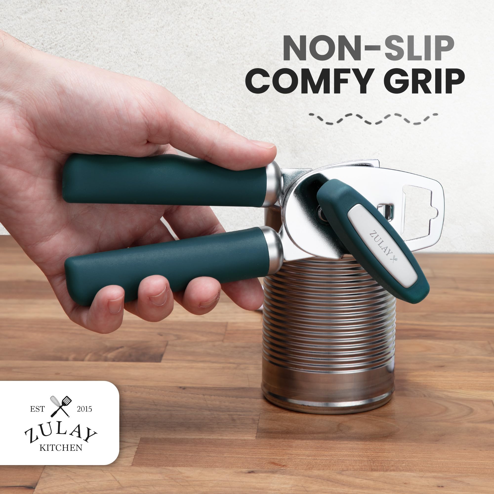 Zulay Kitchen Heavy Duty Stainless Steel Can Opener Manual with Bottle Opener - Rust Proof Manual Can Opener With Turn Knob & Comfy Soft Grip Handles - Airy Lilac