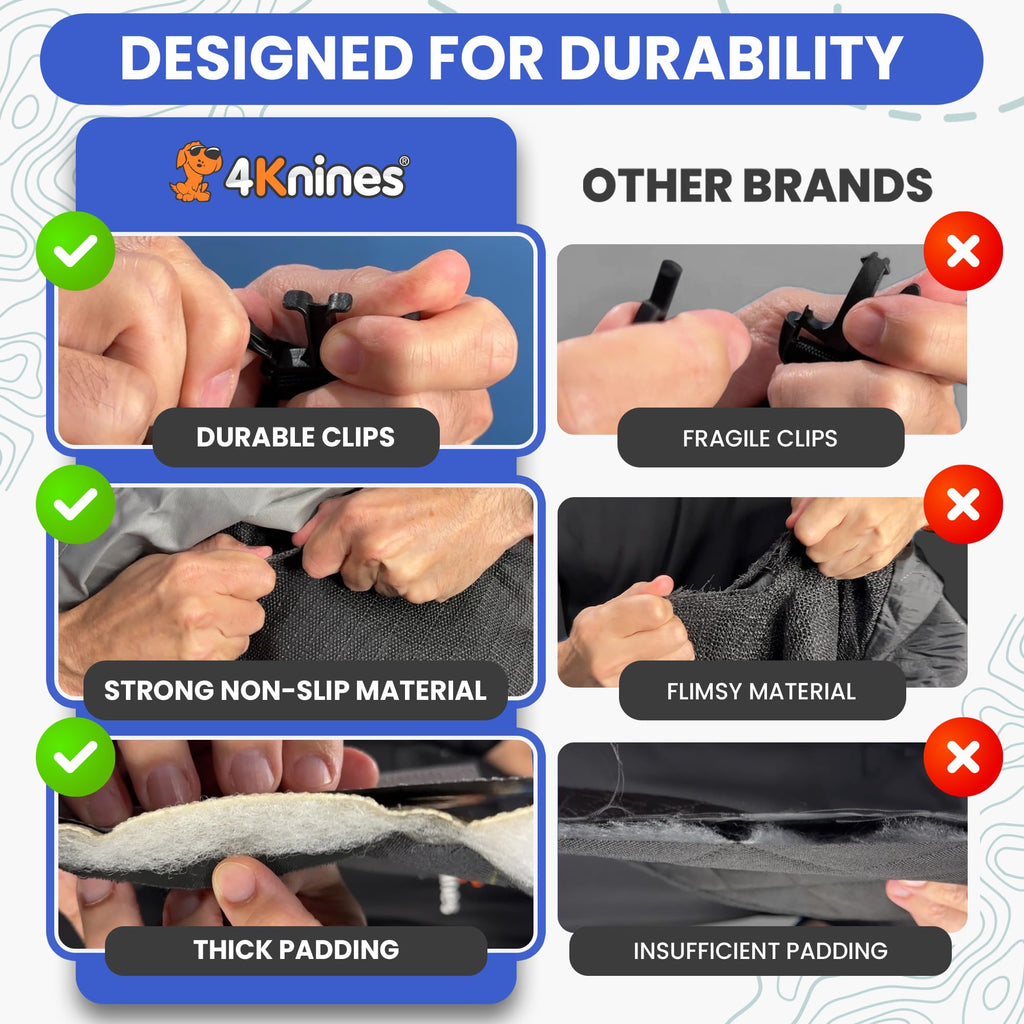 4Knines Dog Backseat Cover with Hammock for Cars, SUVs, and Trucks – Waterproof Layers, Nonslip Seat Protector, Durable Nylon Clips, K9 Shield with Heavy Duty Thread, (Extra Large, Grey)