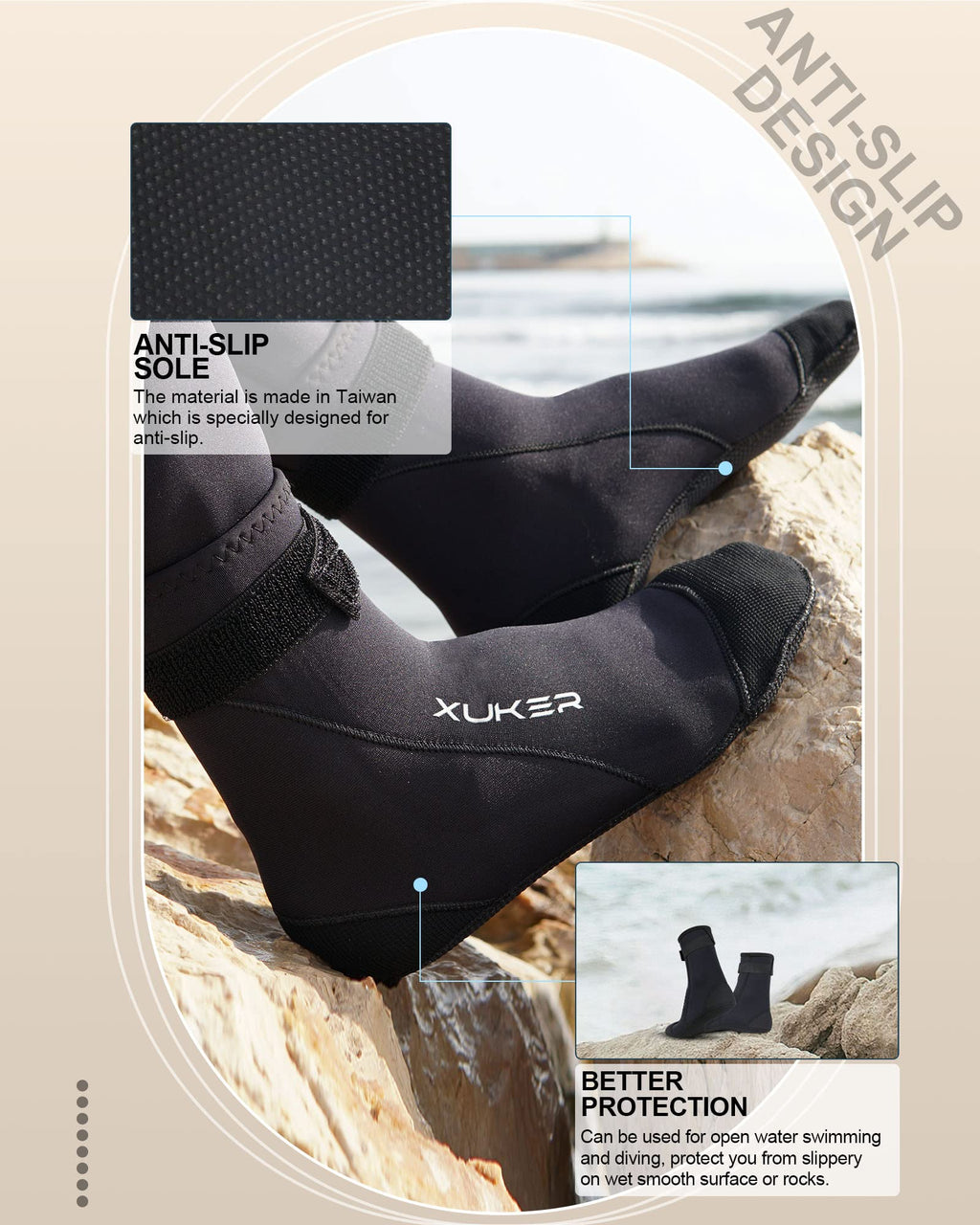 XUKER Neoprene Water Socks 3mm, Sand Proof Beach Volleyball Socks Diving Socks for Outdoor Water Sports