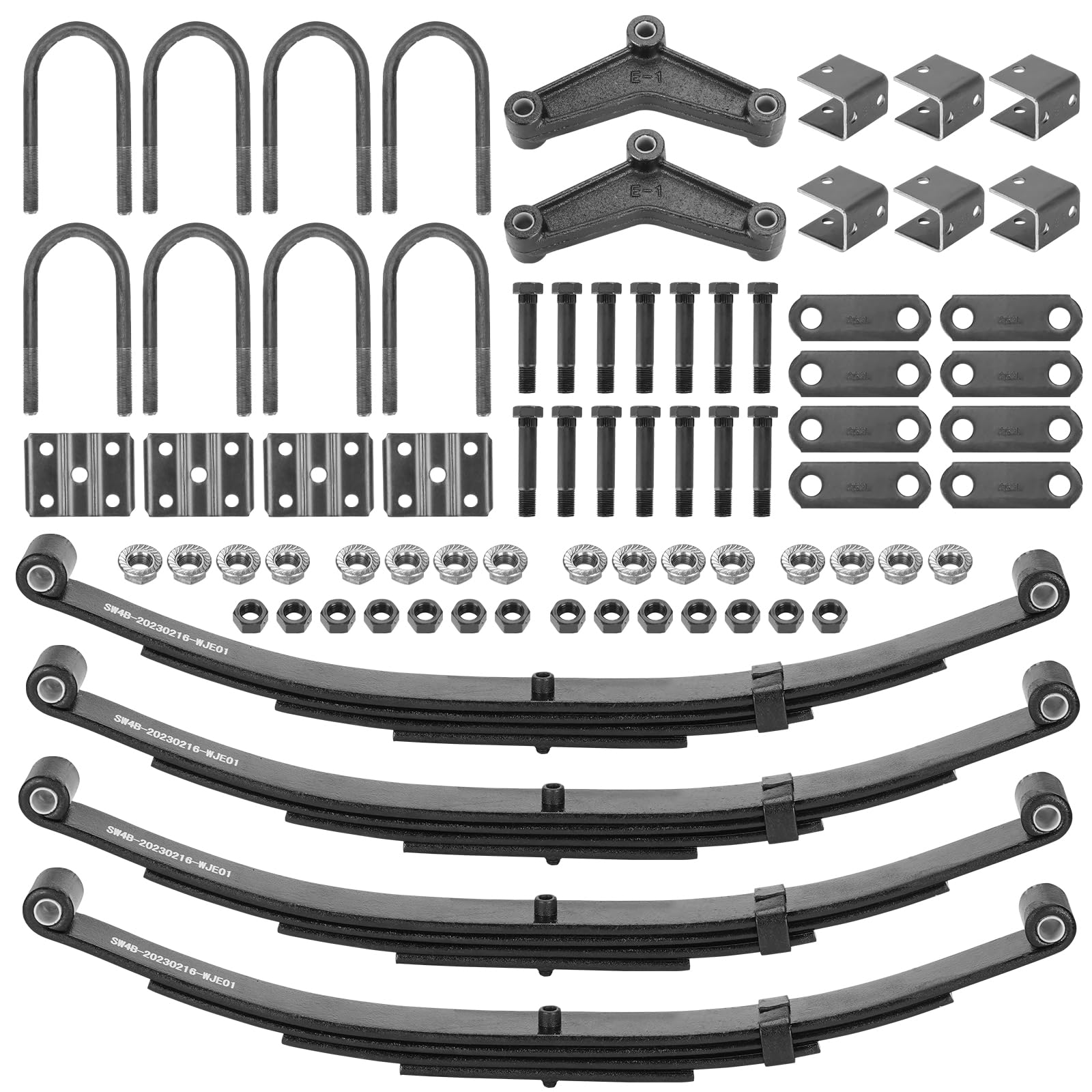 2 Pieces of Replacement for SW4B 4 Leaf Trailer Leaf Spring, 3500lb Single Trailer Axle Suspension Kit, 25-1/4" Length with 1750lb Capacity Double Eyes Leaf Springs and U-Bolt