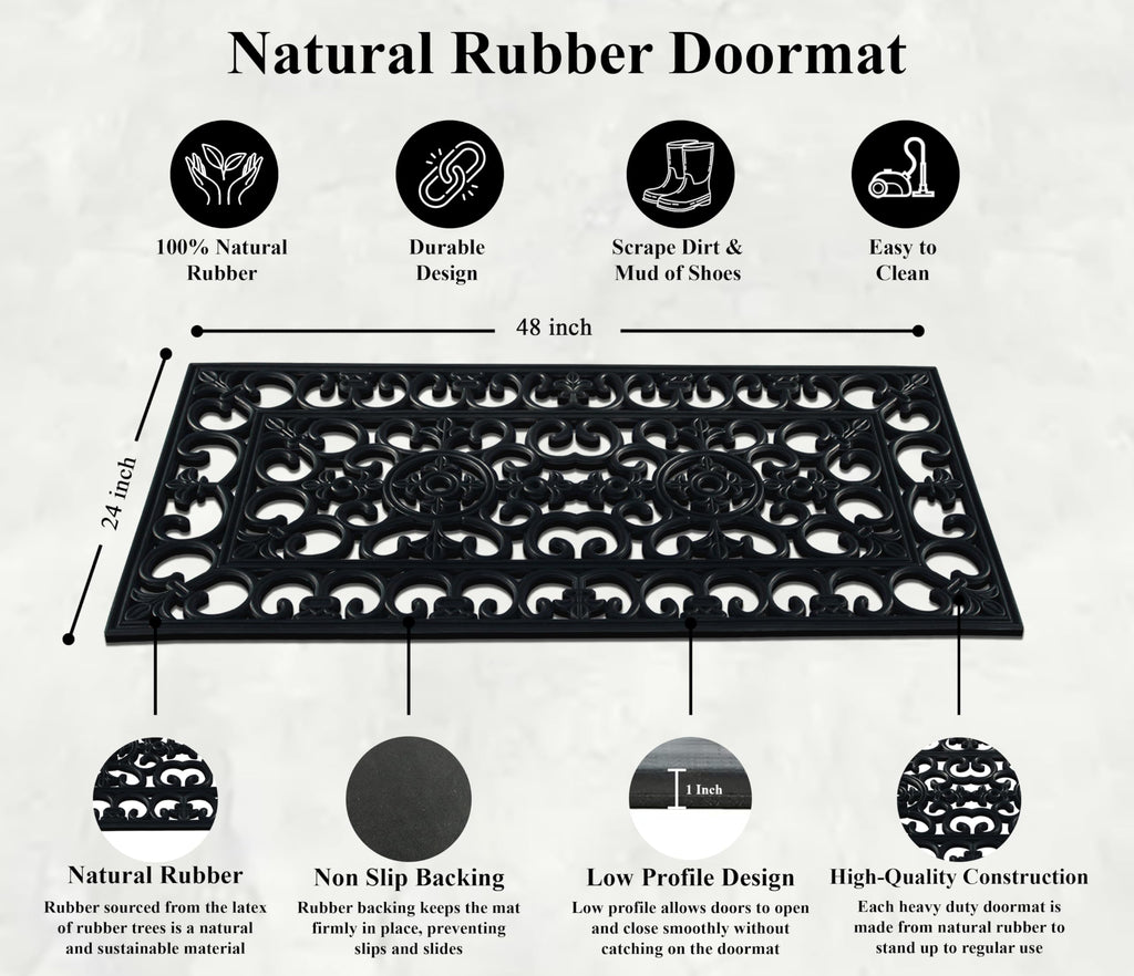 A1 Home Collections 19-LB Heavy Duty Rubber Doormat 24"×57" - Won't Blow Away | Outside Front Door Mat, Mud Dirt Scraper, Non-Slip Drainage Mat for Entryway Patio Garage, All-Weather, 100% Rubber Mats