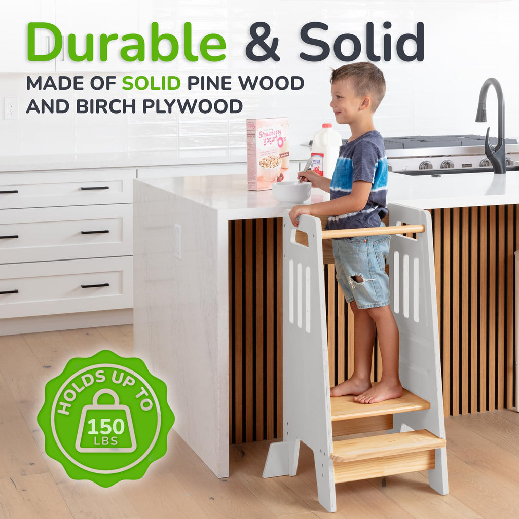 OCODILE Toddler Tower with a Sliding Door and 3 Adjustable Heights - Safe Toddler Kitchen Step Helper with Support Feet - Updated Design for 18+ Months to 6-Year-Old Kids - Gray