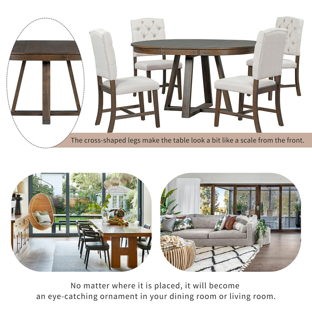 LUMISOL 5-Piece Dining Table Set for 4, Farmhouse Round Kitchen Table Set with Special Shaped Legs and 4 Upholstered Chairs for Kitchen, Dining Room, Small Space, Antique Blue