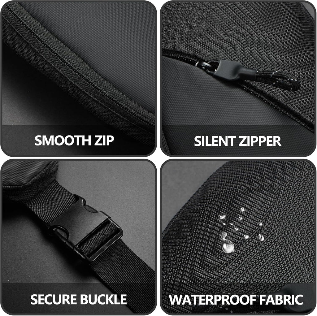 Simptech Sling Bag Fanny Pack Crossbody Chest Bag - Water Resistant Dual Pocket Waist Pack, Adjustable Running Belt & Phone Holder for Men Women Hiking Travel