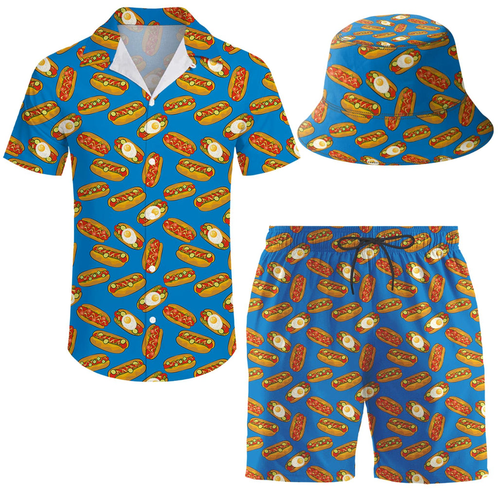 Men's 2 Piece Tracksuit Hawaiian Shirt Shorts Button Down Shirt and Shorts Sets with Bucket Hats