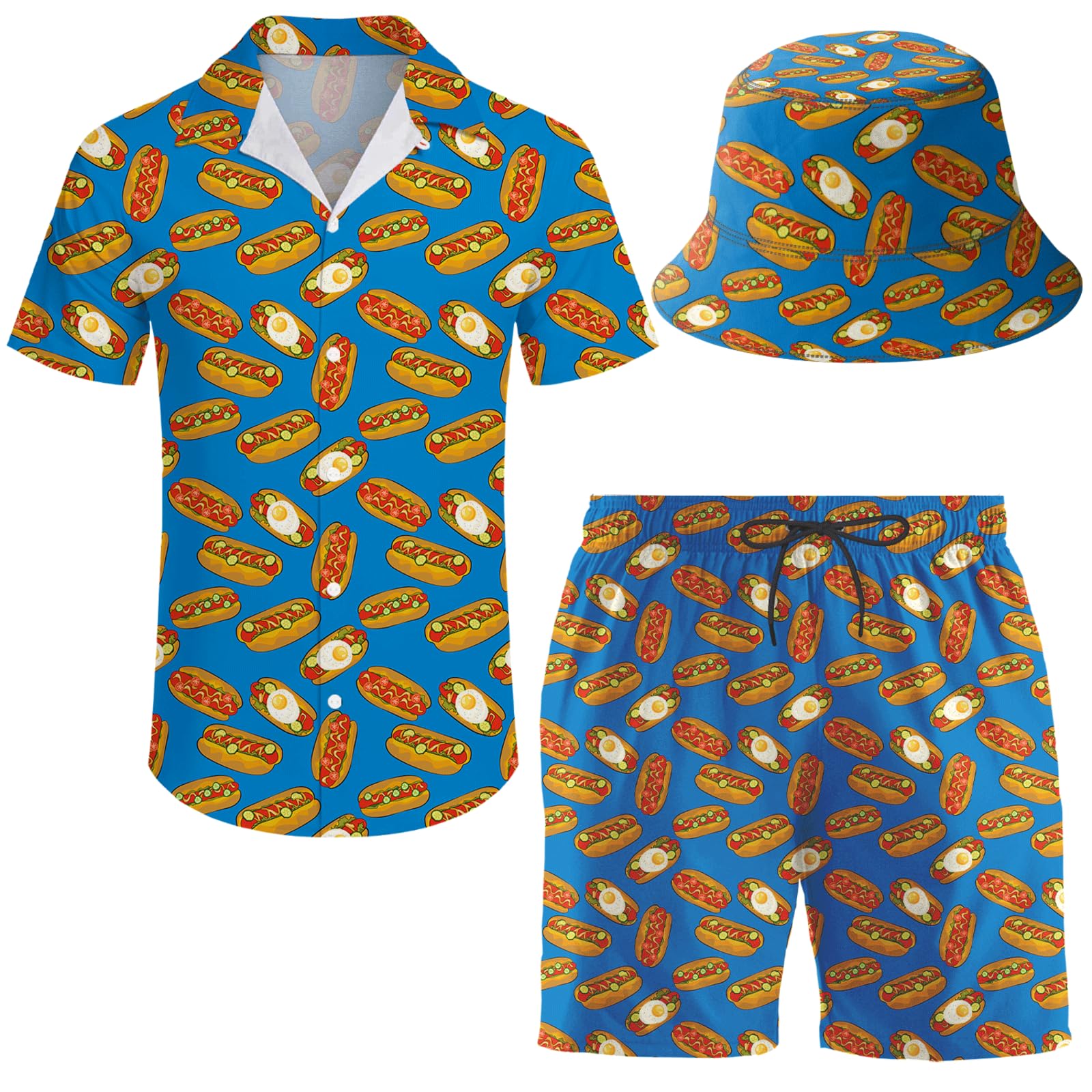 Men's 2 Piece Tracksuit Hawaiian Shirt Shorts Button Down Shirt and Shorts Sets with Bucket Hats