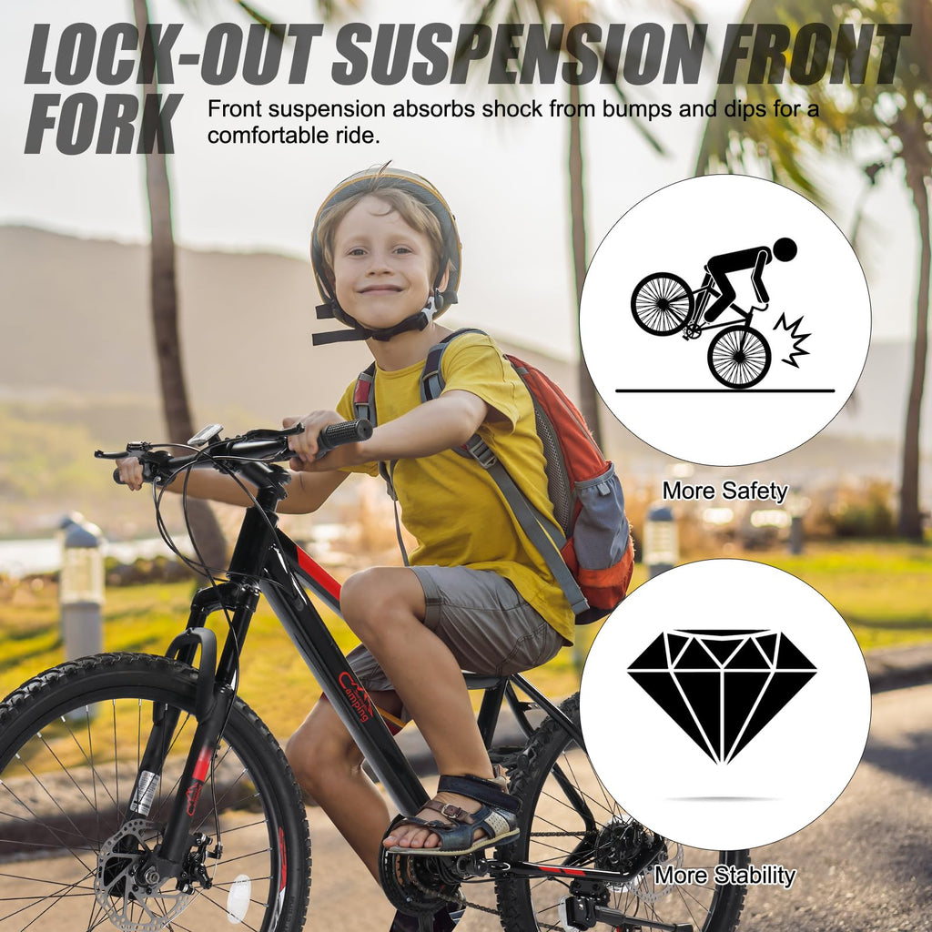 CamPingSurvivals 20/24/26 Inch Mountain Bike for Men/Women,Adult Bicycle | Professional 7or21 Speed Shifting, Dual Disc/V Brakes, Suspension Fork, Comfort Saddle, All-Terrain Tires & Pretty Look