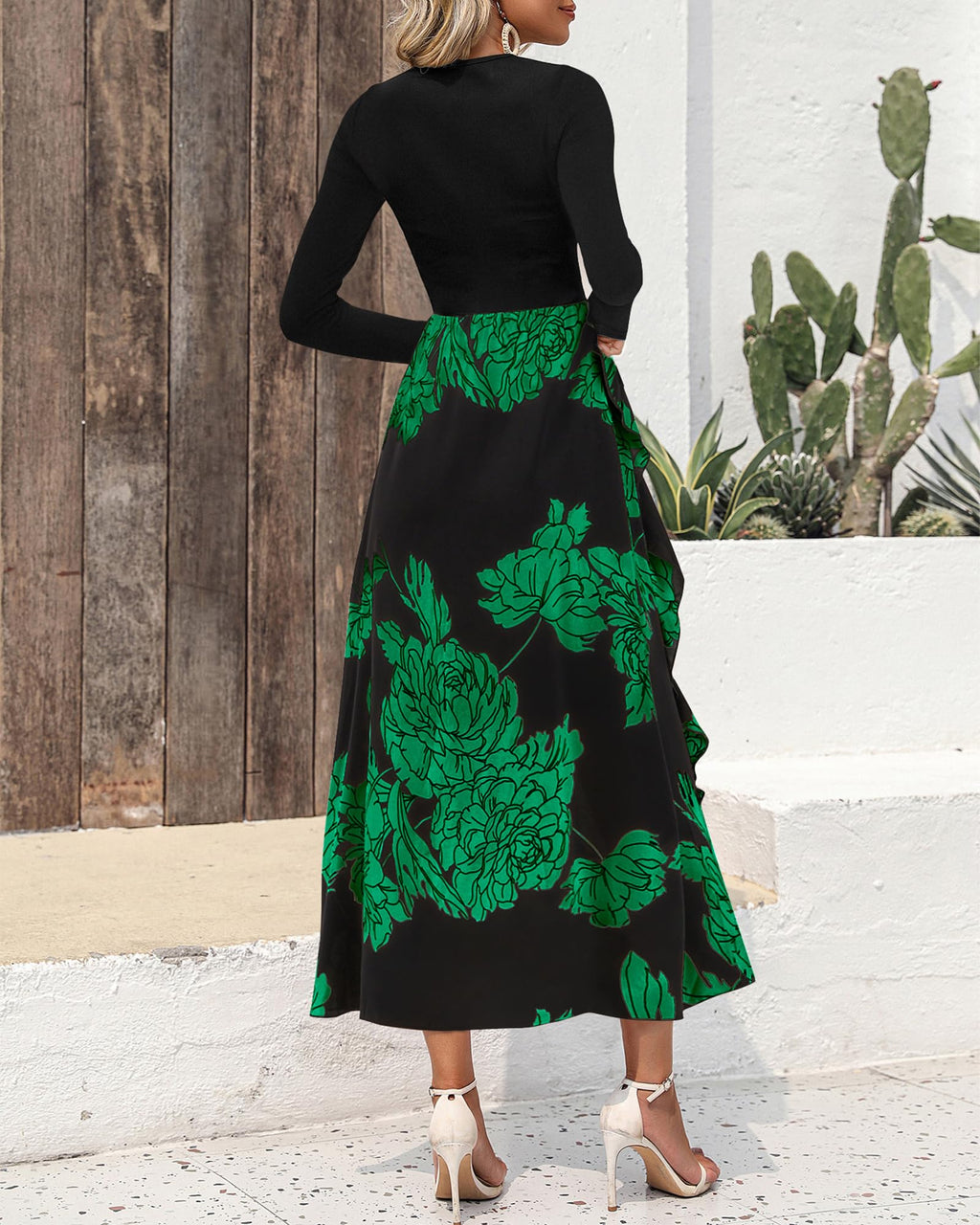 BTFBM Womens Floral Maxi Dress Fall 2025 Casual Crewneck Long Sleeve Ruffle Flowy Cocktail Wedding Guest Dresses