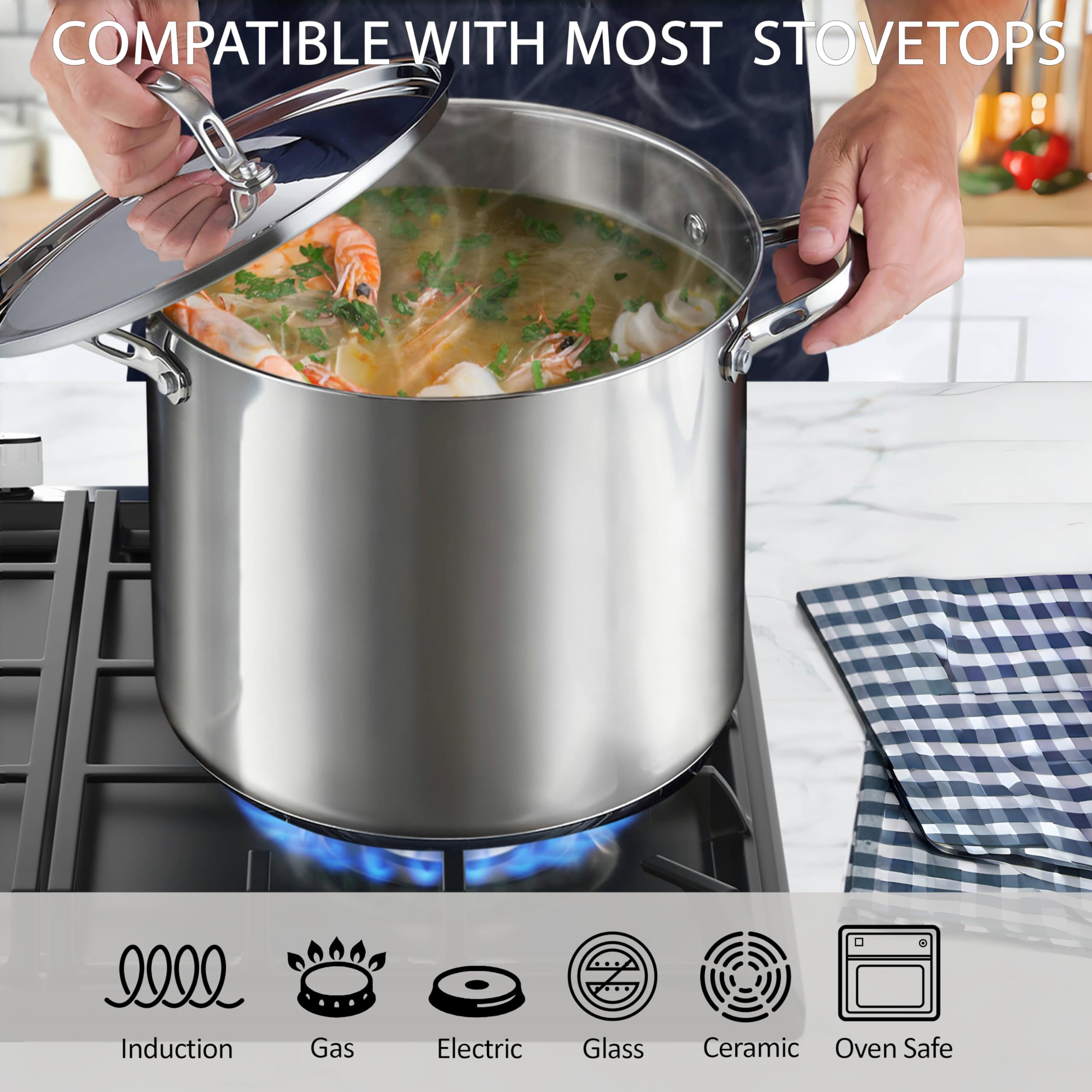 Cooks Standard Classic 6 Quart Stock Pot with Lid, Stainless Steel Dutch Oven
