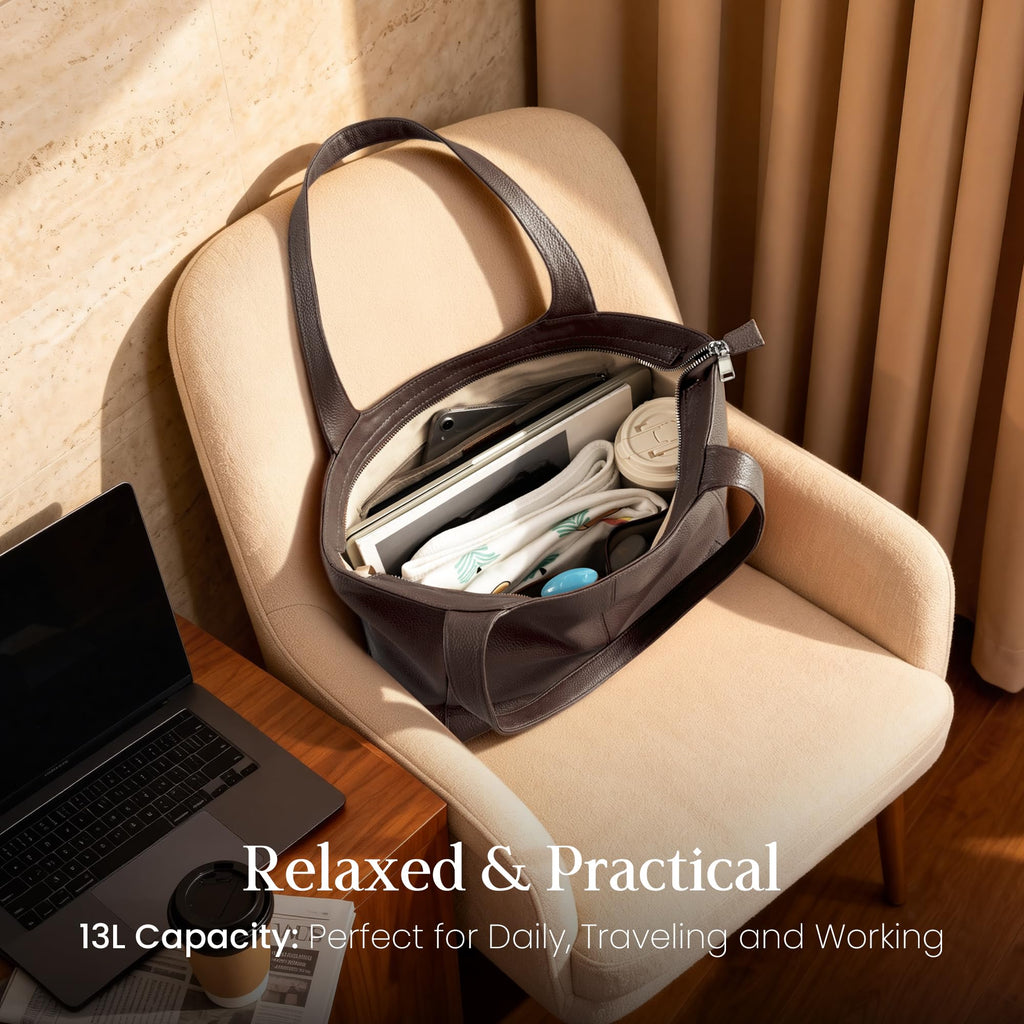 befen Soft Genuine Leather Tote Bag for Women Work with Zipper Slouchy Bags