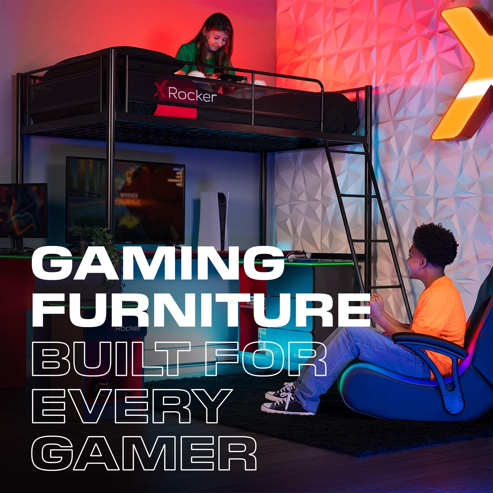 X Rocker Video Gaming Floor Rocker Chair, Built-in Audio, College Dorm Essentials for Guys and Girls, Bedroom, Foldable, Gifts for Gamers