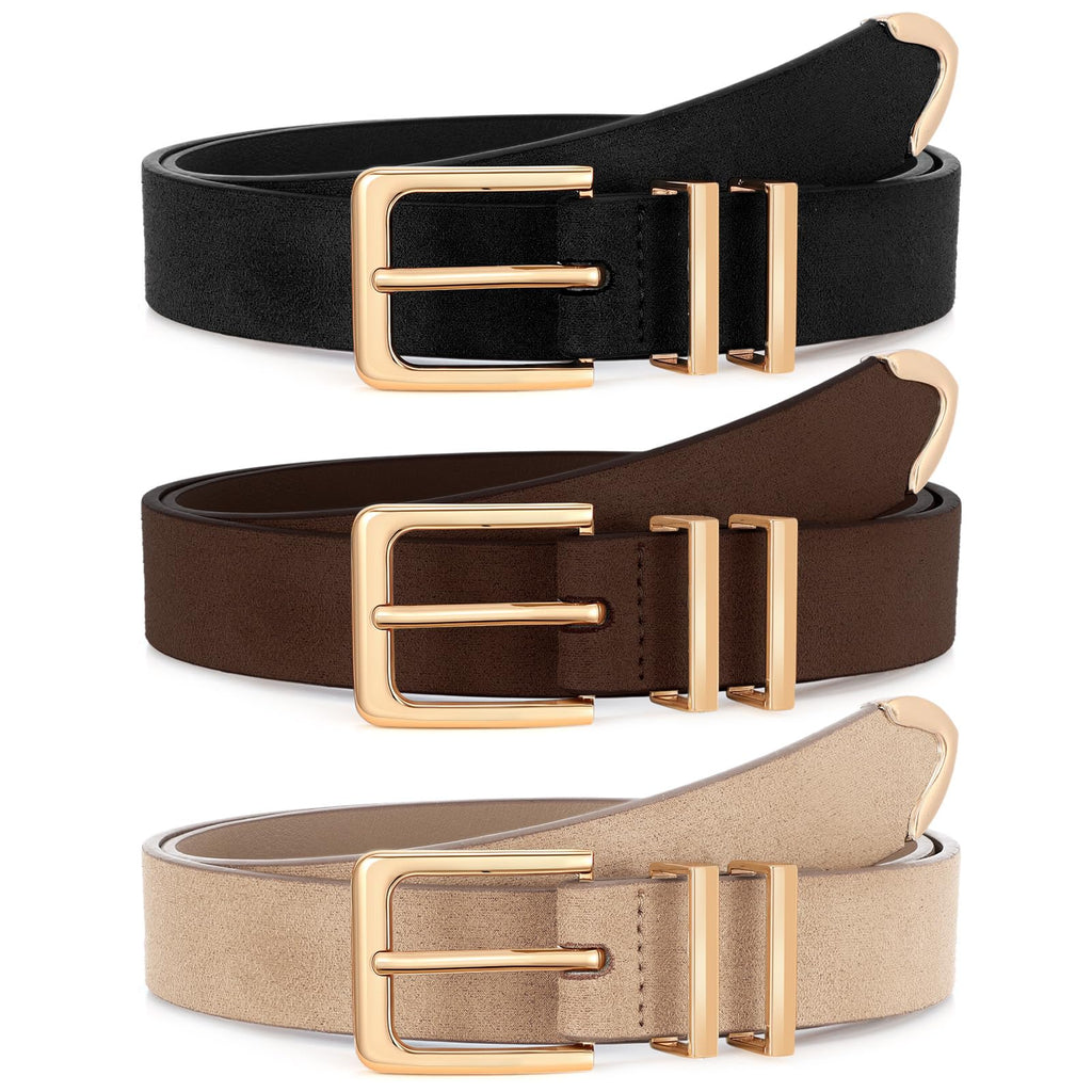 XZQTIVE 3 Pack Women Belts For Jeans Dresses Pants Ladies Leather Waist Belt with Gold Buckle