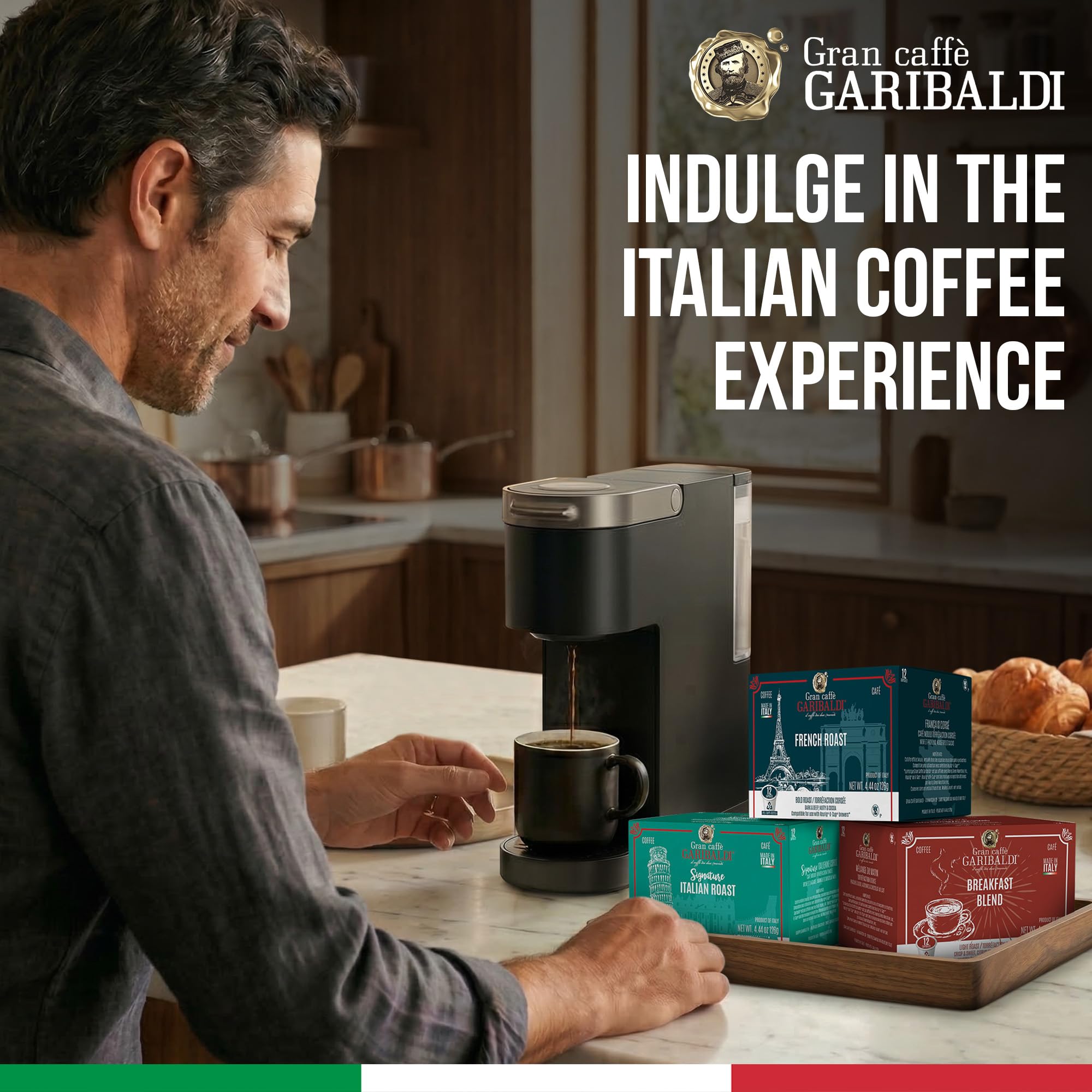 Caffè Garibaldi Colombian Coffee Pods, for Keurig K-Cup Brewers, Single Serve Cups with 100% Arabica Blend for Coffee Makers, 12 Count Recyclable Pods - Medium Roast