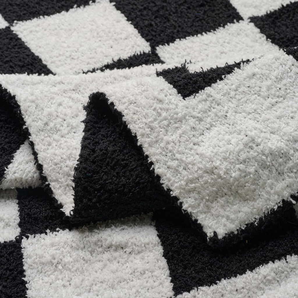 Checkered Throw Blanket, Black Soft Cozy Fluffy Knitted Throw Blankets for Couch, Sofa, Bed, Chair, Warm Fuzzy Travel Picnic Lightweight Plaid Blanket, 50x70 inches