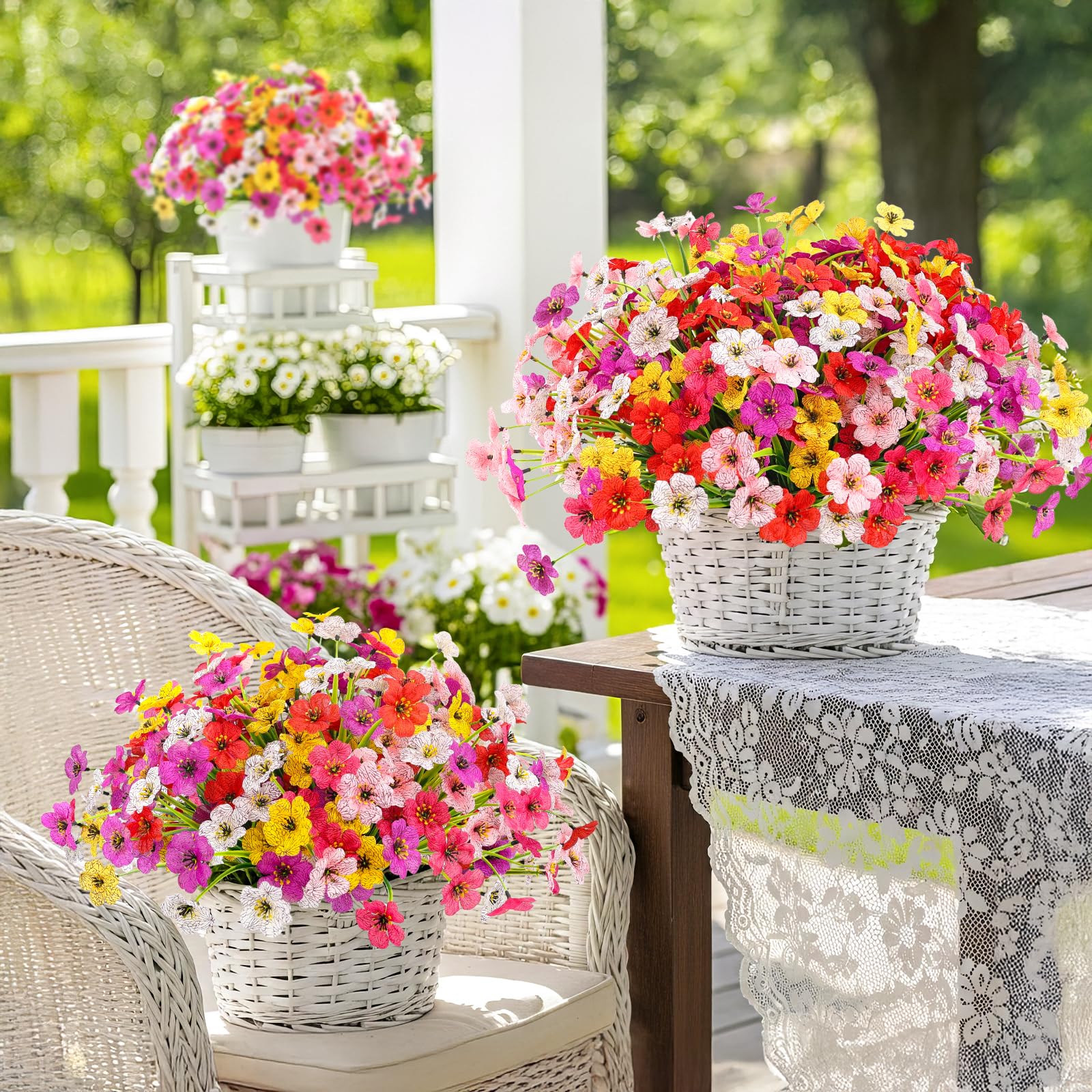 MACTING 12 Bundles Artificial Fall Lavender Flowers for Outdoors, UV Resistant Fake Outdoor Plants, Faux Autumn Greenery Shrubs for Planters Porch Patio Garden Yard Outside Thanksgiving Decorations