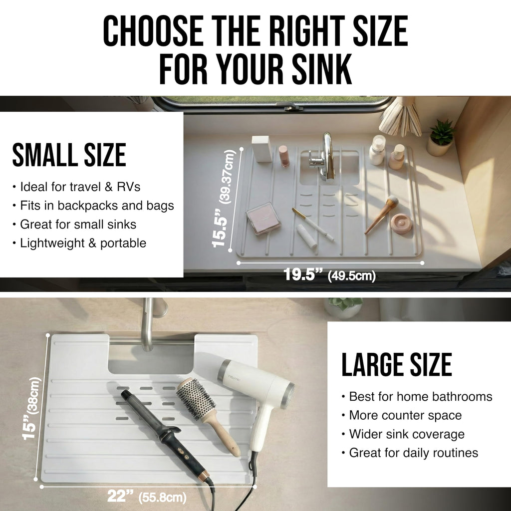 Maplefield Bathroom Sink Cover for Counter Space, Heat Resistant Silicone Sink Mat for Your Beauty Routine, Small Bathroom Space Saver Sink Cover for Makeup (Beige Large, 22" x 15" x 2" Inches)