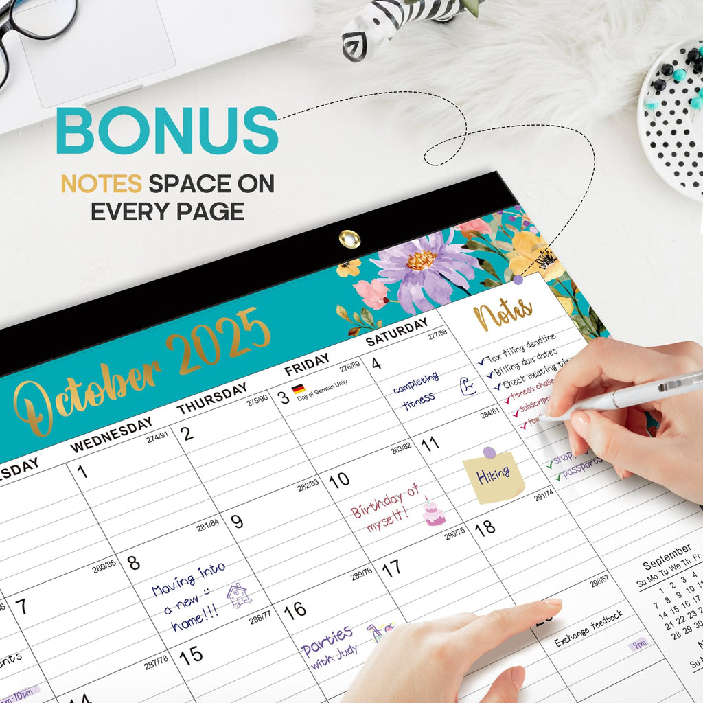 Desk Calendar 2026-2027, 21-Month Calendar Runs Until June 2027, Large 17" x 12" Monthly Desktop & Wall Calendar for Home & Office - Floral