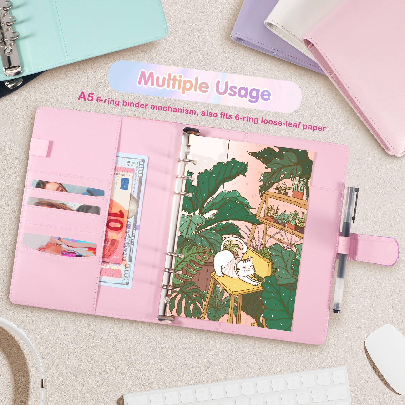 A5 Kpop Photocard Binder with 30 Pack 4-Pocket Card Pages, 6 Ring A5 Binder Card Collector Album with 240 Card Slots,PU Leather Binder Cover with Magnetic Buckle Closure for Organizing Trading Card