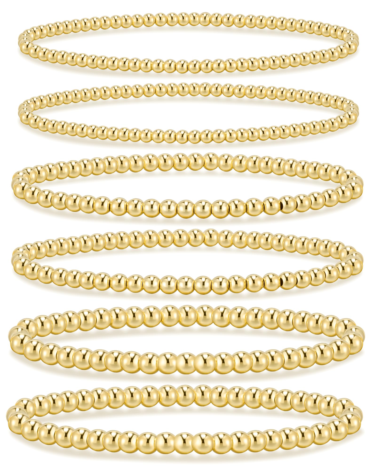 adoyi Gold Bracelets for Women Waterproof, 14K Gold Plated Beaded Strand Bead Ball Bracelets stack Adjustable Jewelry Set for Gifts