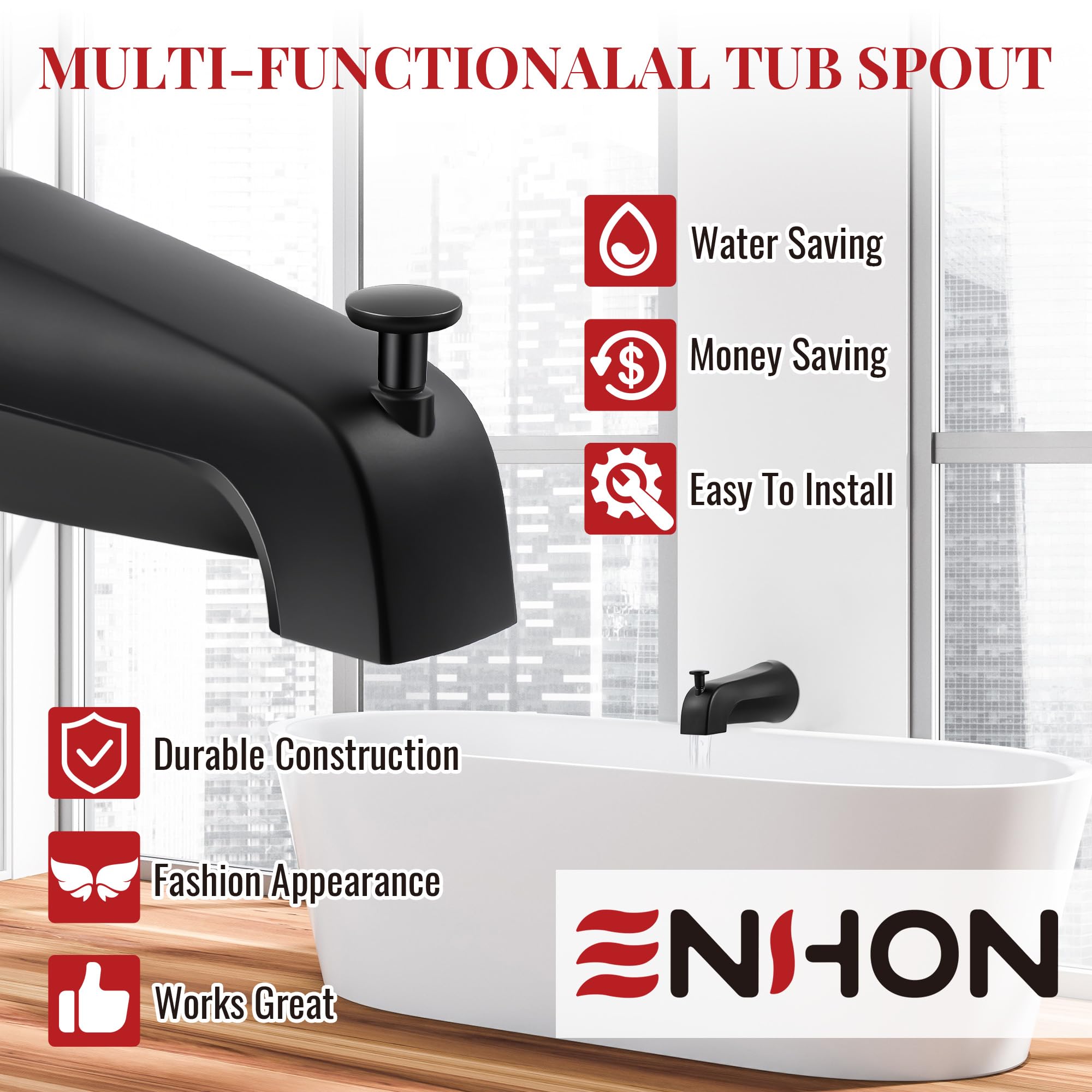 Enhon Slip on Tub Spout with Diverter, Compatible with American Standard 8888026.002 Tub Spout, Bathroom Bathtub Faucet, Fits 1/2 Copper Water Tube(5/8 Dia), 5/32 Hex Wrench(Brushed Nickel,1)