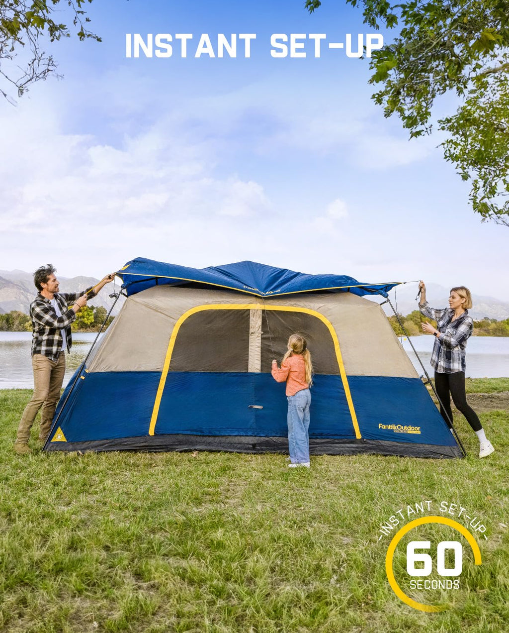 FanttikOutdoor Camping Tent 4/6/8/10 Person Instant Cabin Tent Setup in 60 Seconds with Rainfly & Windproof Portable with Carry Bag for Family Camping & Hiking, Upgraded Ventilation, Navy Blue