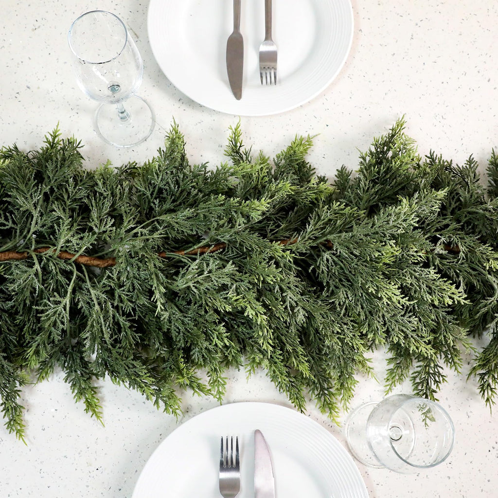 Waydress 1 Pcs 6 Feet Christmas Cedar Garland - Thick & Lush Realistic Artificial Green Faux Cedar Pine Needles Garland for Christmas Winter Home Mantel Fireplace Holiday Party Decor