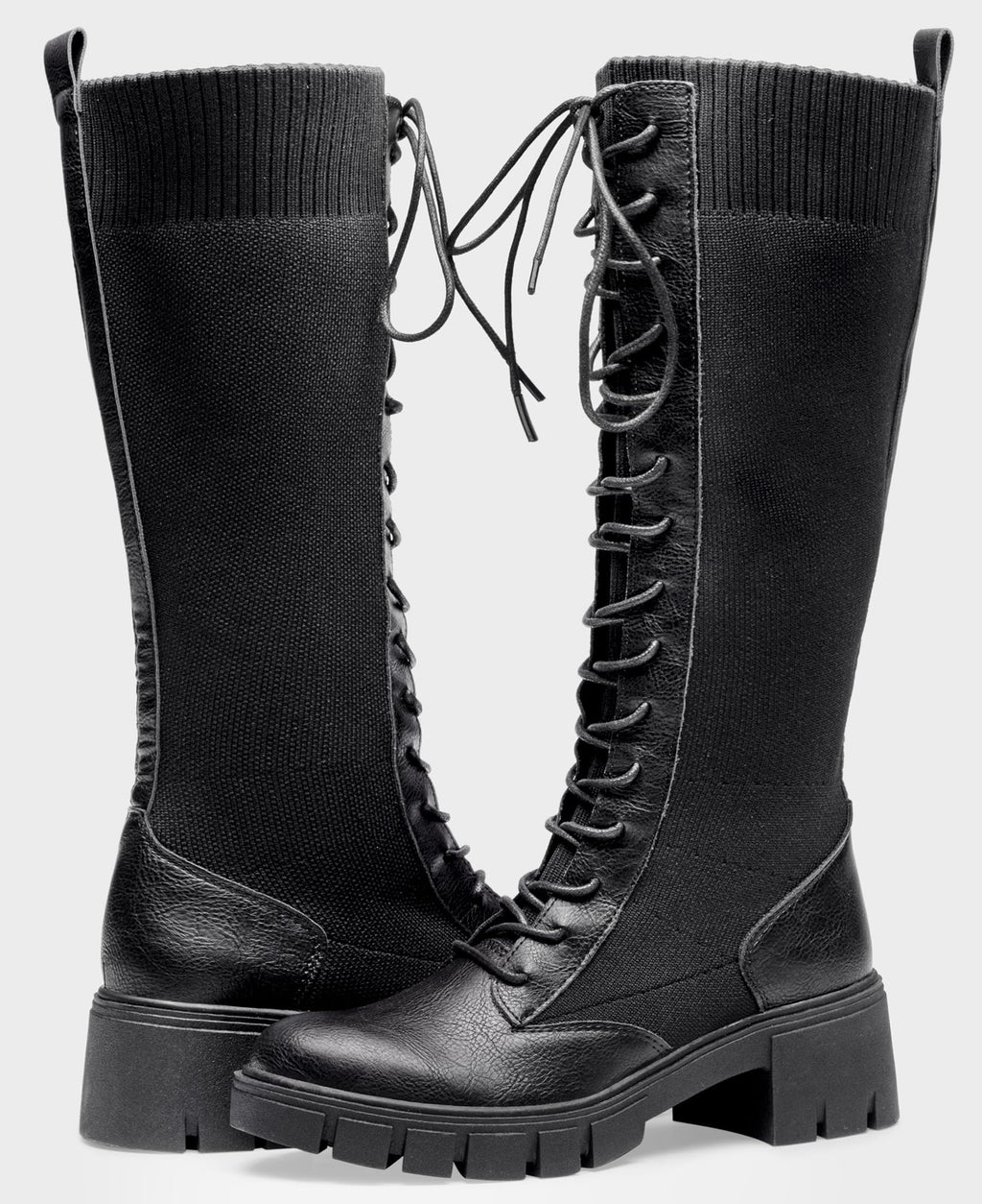 Jeossy Women's Knee High Combat 9603 Boots, Tall Platform Chunky Heel Boots Wide Claf