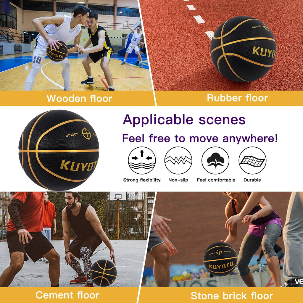 KUYOTQ Kids Youth Adult Size 3/4/5/6/7 (22/25.5/27.5/28.5/29.5") Basketball Premium Rubber or Faux Leather Basketball Indoor Outdoor Basketball for Boys Girls Womens Mens Basketball Gifts (Deflated)
