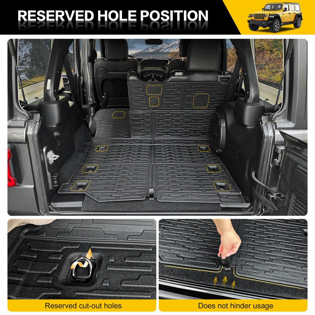 Cargo Mats for 2018-2025 Jeep Wrangler JL Unlimited 4X4 Trunk Mat with Backrest Liner, All Weather TPE Protector Rear Back Seat Mats for 18-25 Wrangler JL 4X4 4 Door Accessories